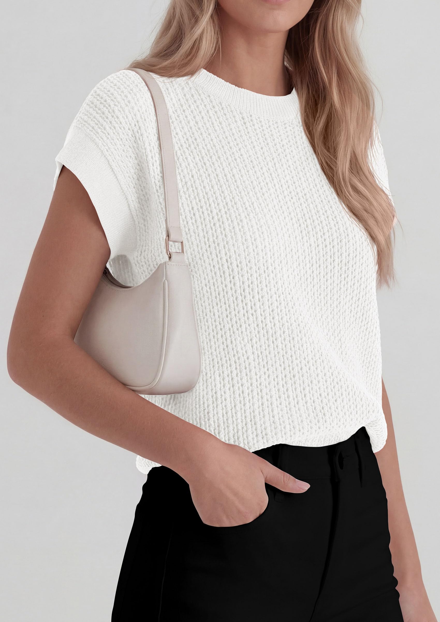 Women's Summer Sweater Vest Crochet Tops (White,S)
