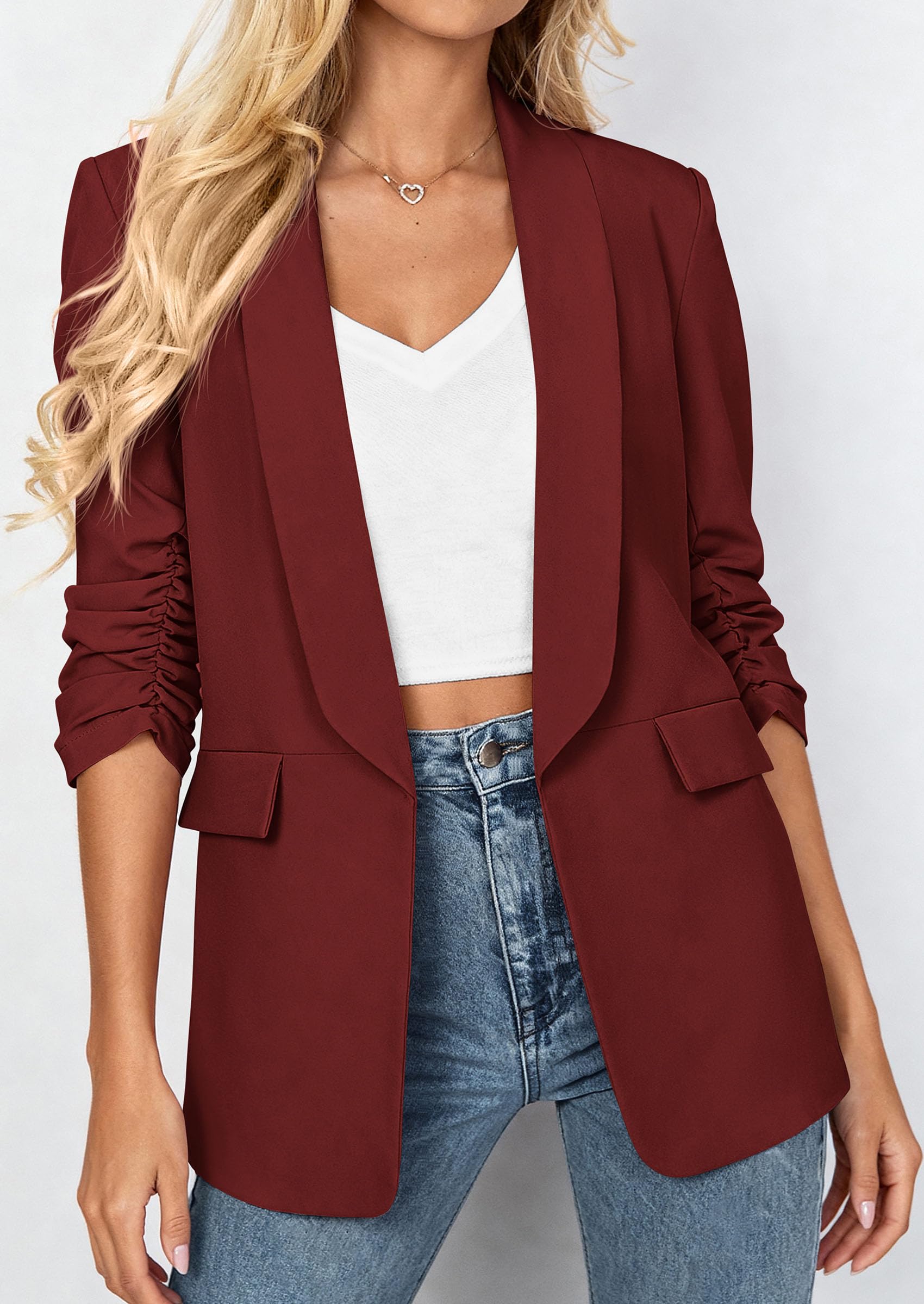 Women's Summer Blazers Business Casual Outfits Burgundy,XS