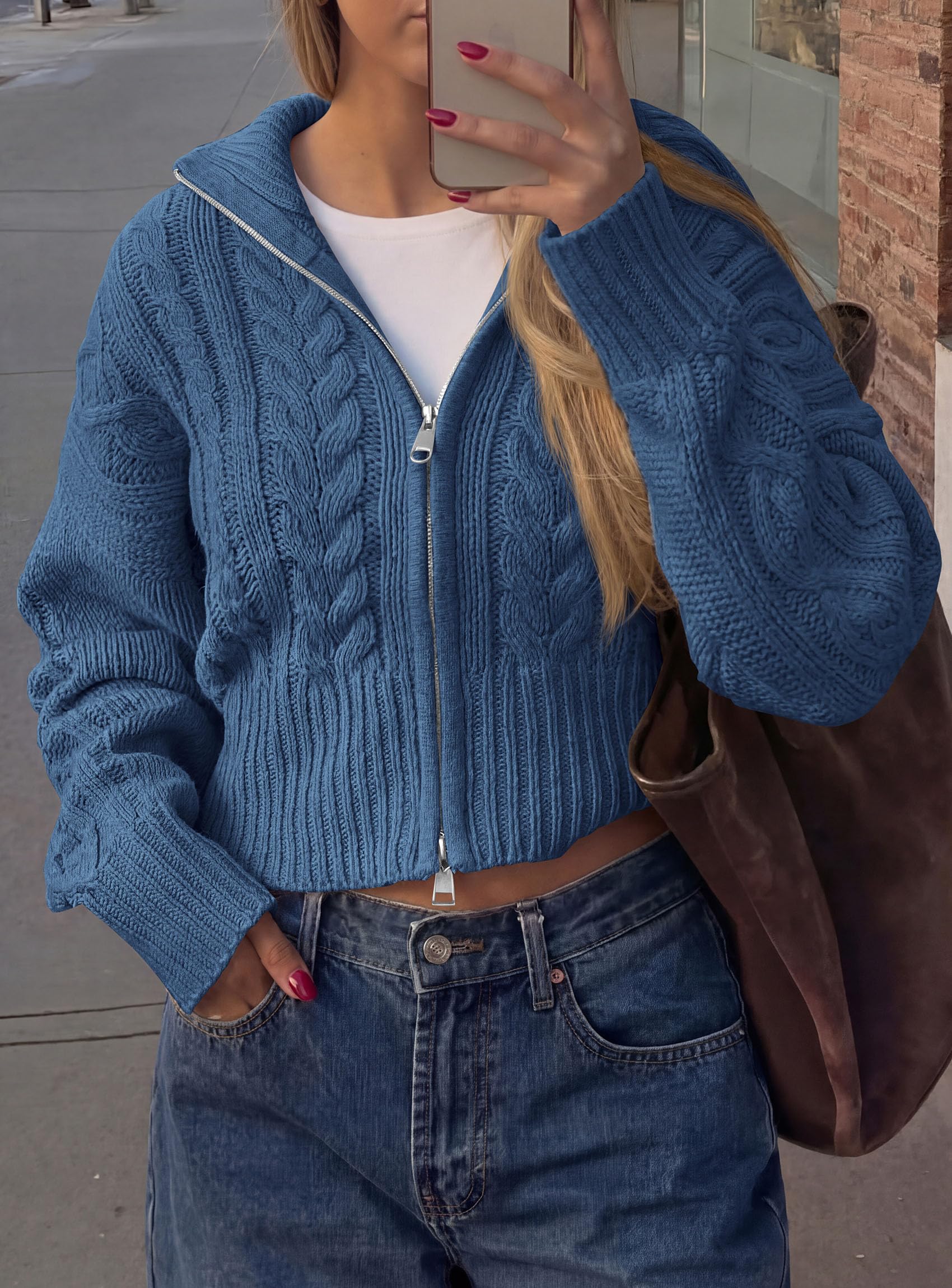 Women's Zip Up Cardigan Sweaters Cropped Jackets Fall Outfits