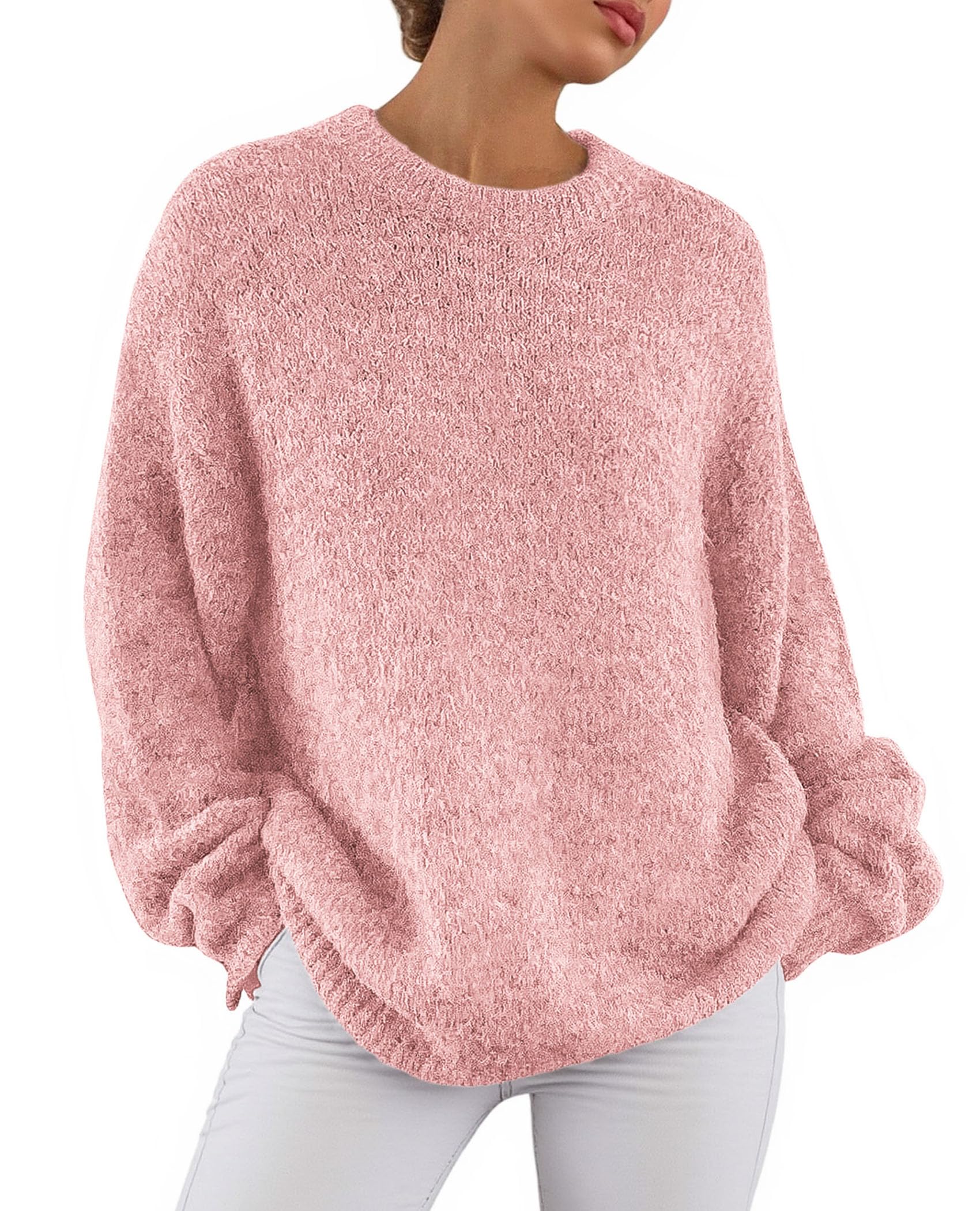 Womens Long Sleeve Oversized Pullover Sweater,Pink,S