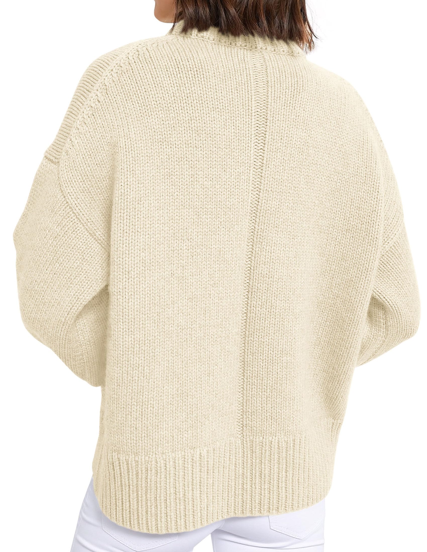 Casual Rollneck Sweater Womens Fall Fashion 2026 Beige White,L