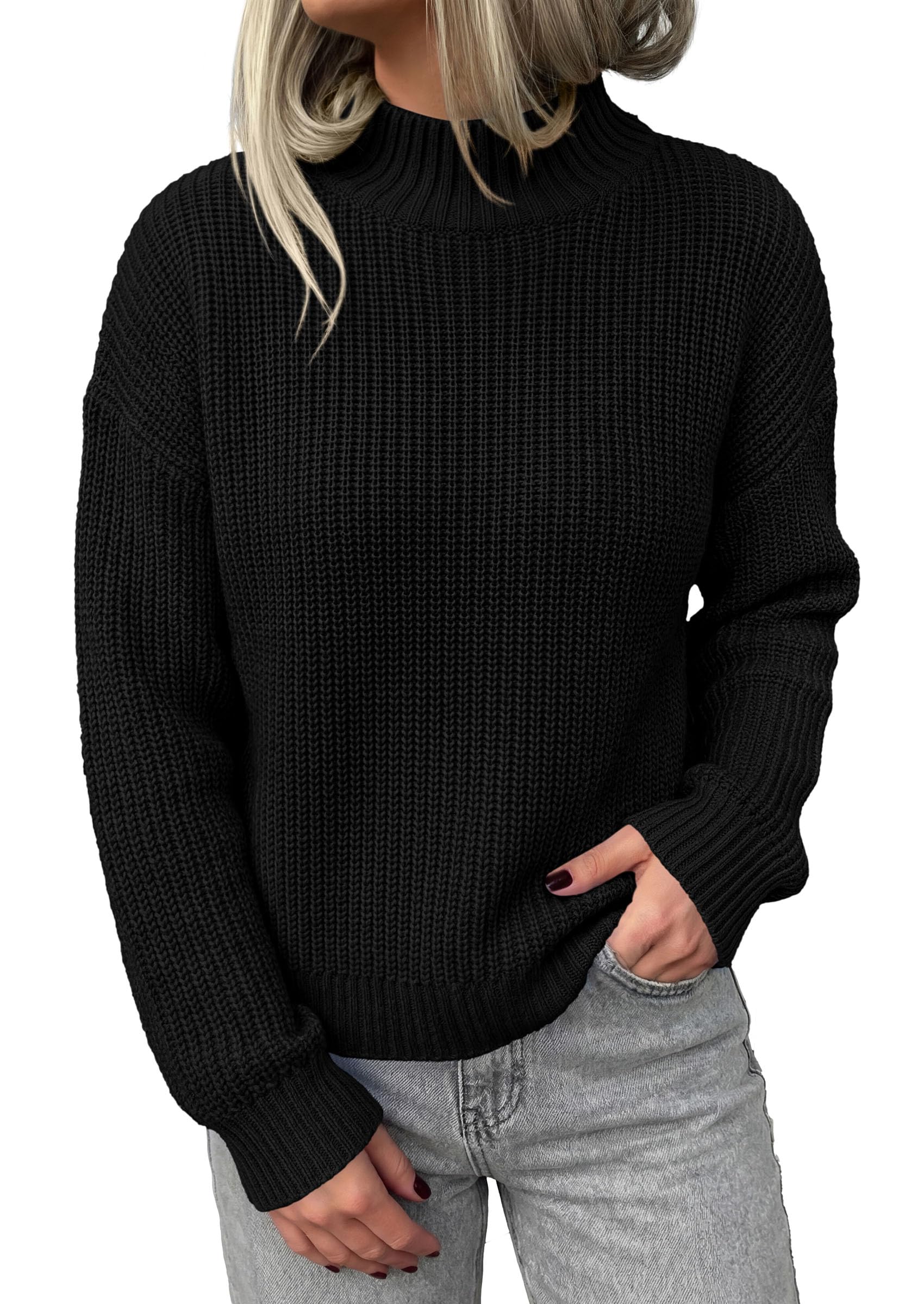 Women's Chunky Knit Fall Mock Turtleneck Pullover Sweaters