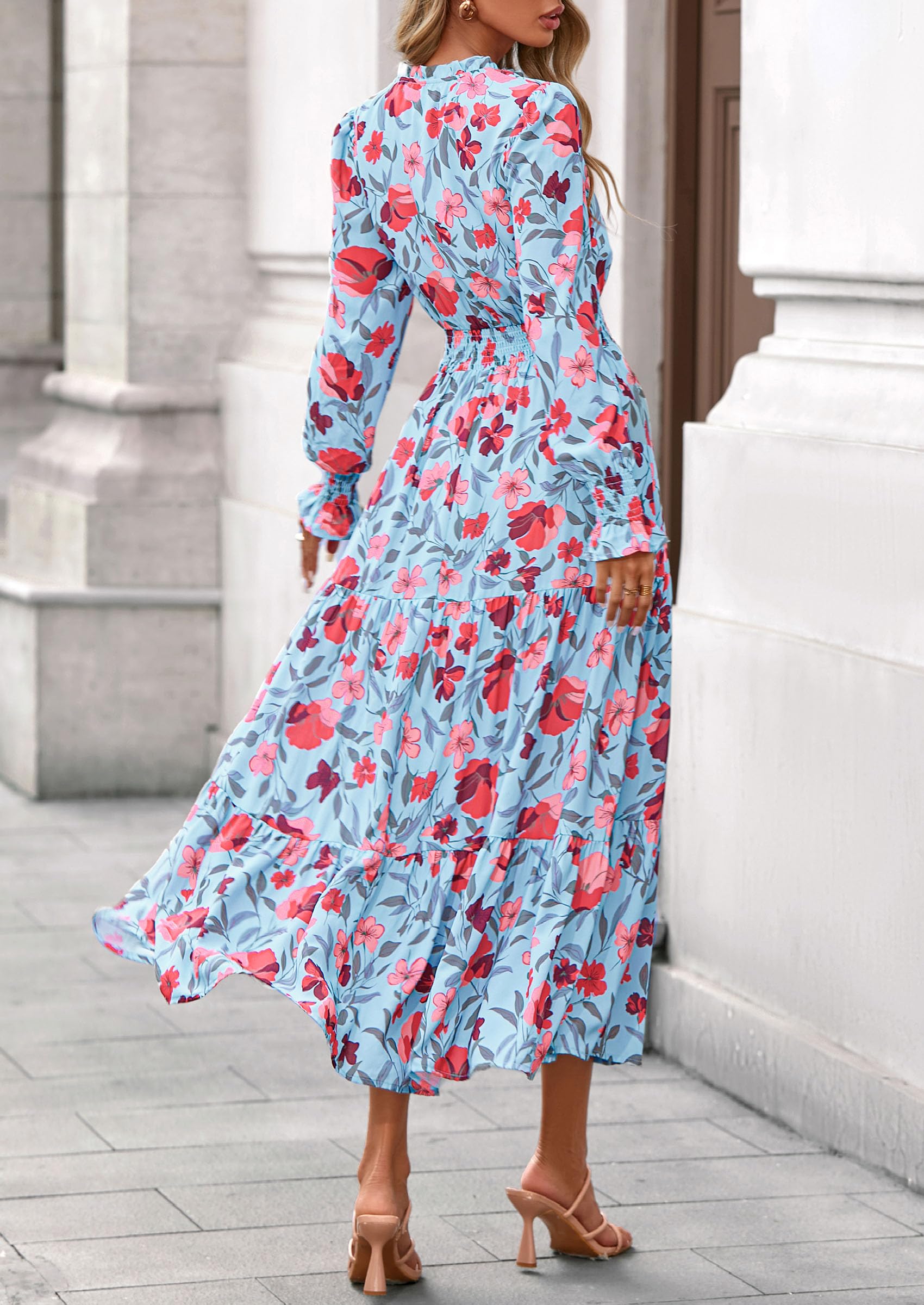 Women's Floral Maxi Dress Fall A Line Wedding Guest Dresses