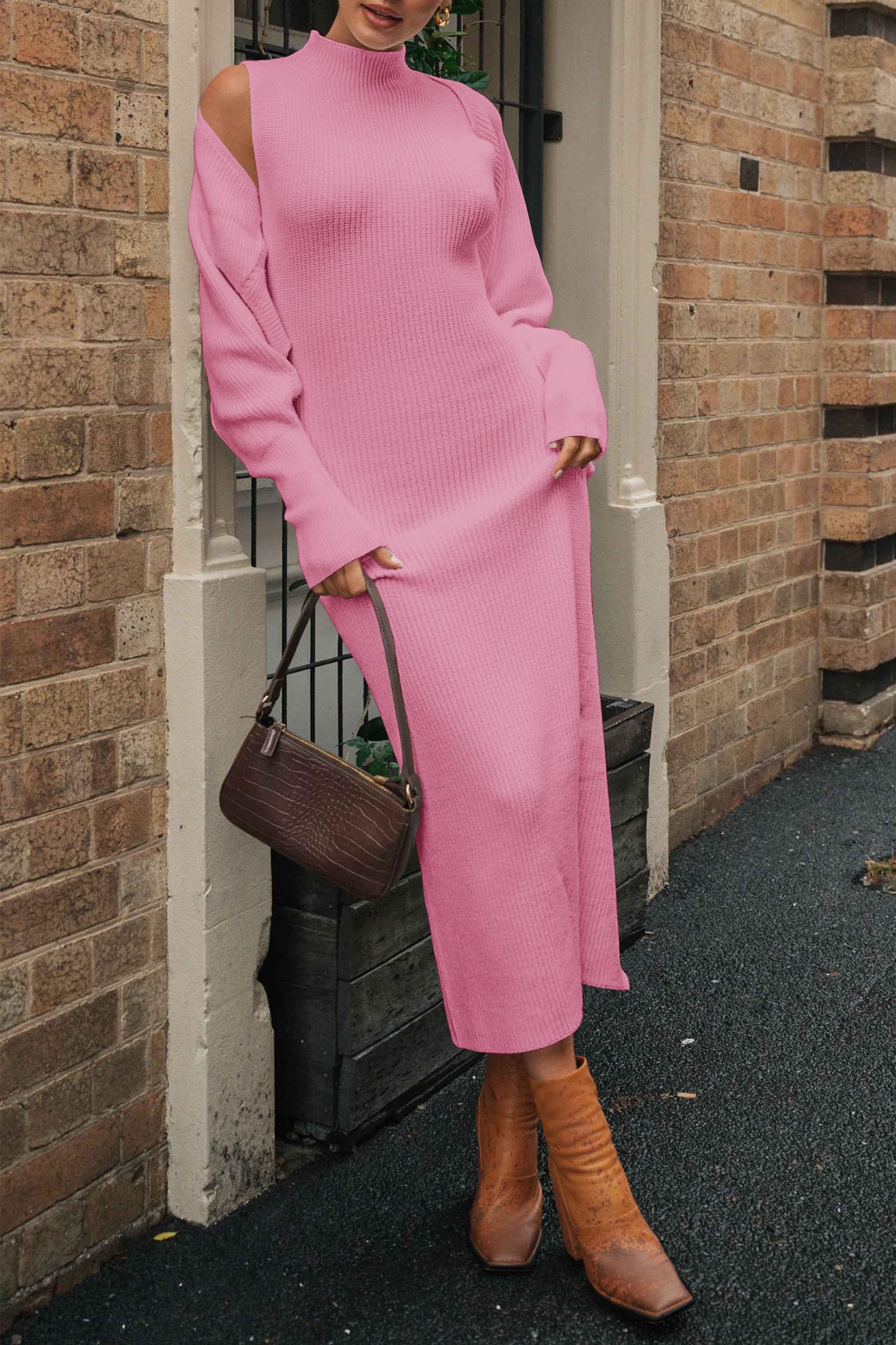 Womens 2 Piece Ribbed Knit Sweater Dress Set Date Night Outfit