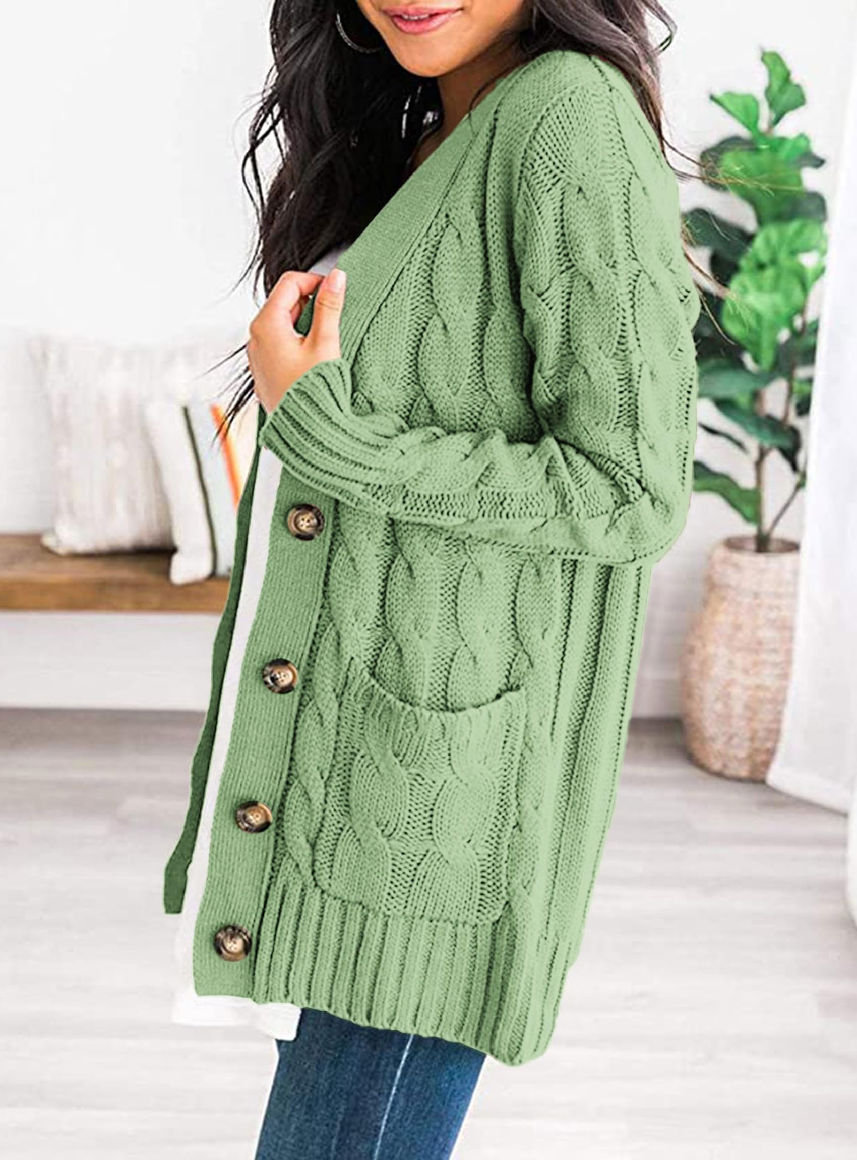 Women Chunky Cable Knit Cardigan Sweaters Fall Fashion Clothes