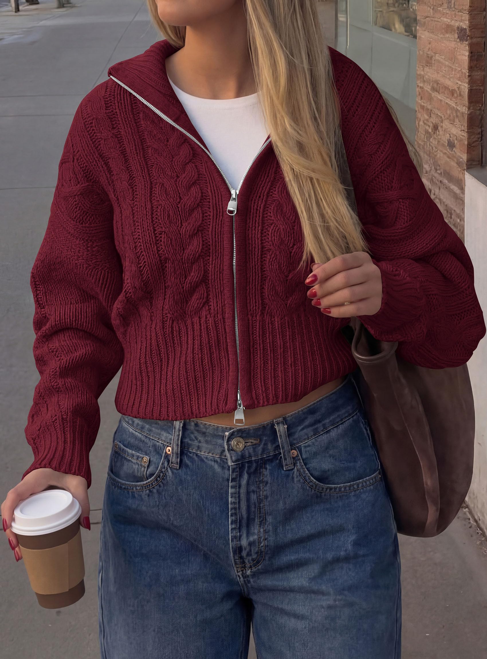 Women's Zip Up Cardigan Sweaters Cropped Jackets Fall Outfits