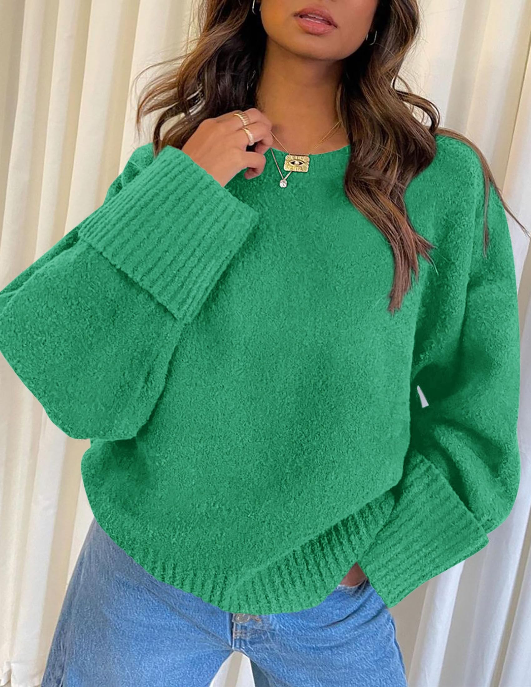 Women's Fall Fashion Cozy Oversized Sweaters(Green,XS)