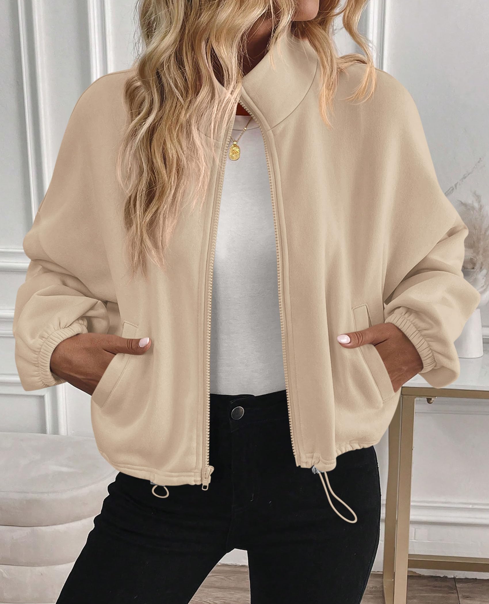Women's Cropped Jacket Zip Up Fleece Sweatshirt Fall Outfits