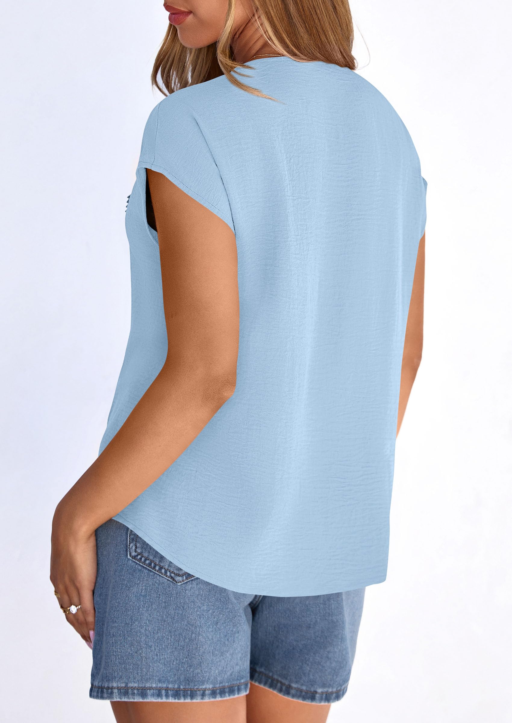 Women's Summer Tops Dressy Casual Blouses,Light Blue,M