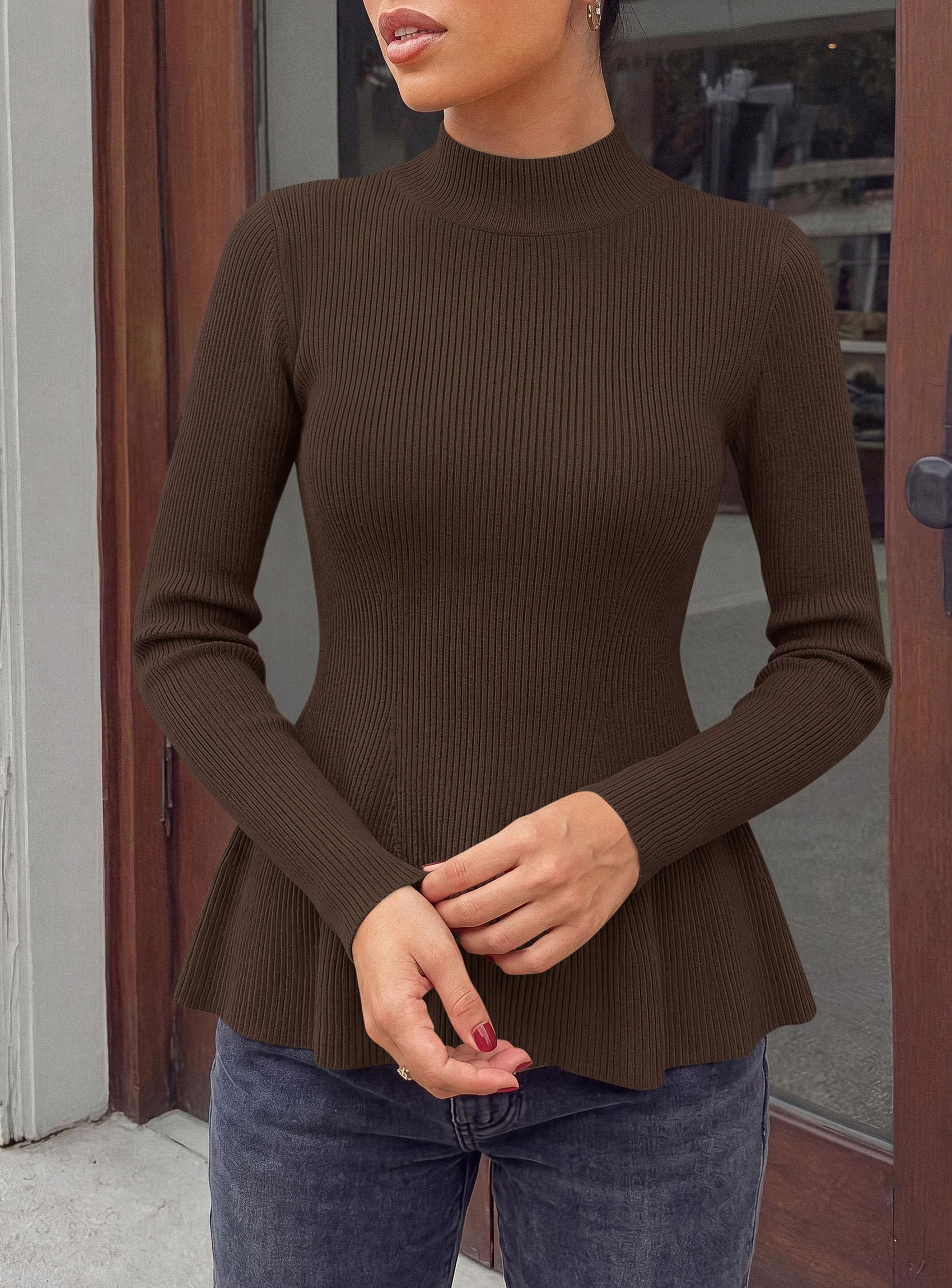 Women's Long Sleeve Peplum Tops Knit Pullover Fall Sweaters