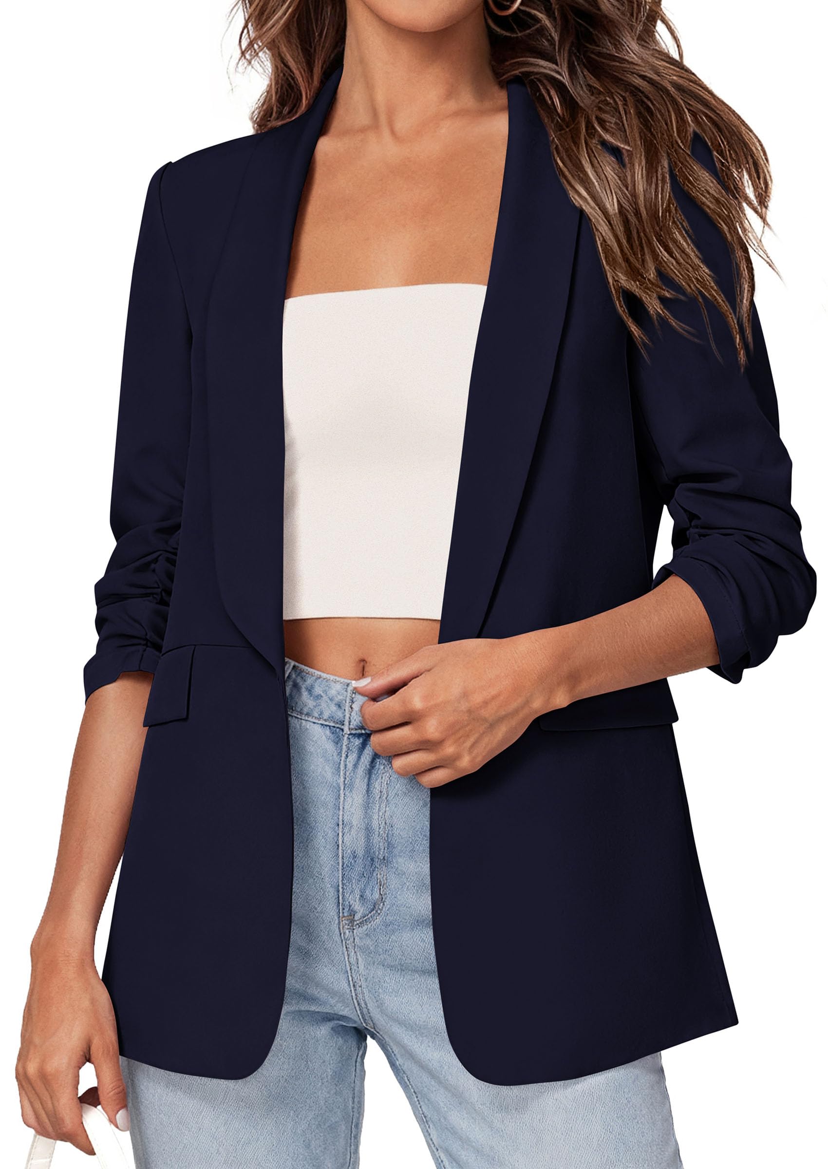 Women's Summer Blazers Business Casual Outfits Navy Blue,XS