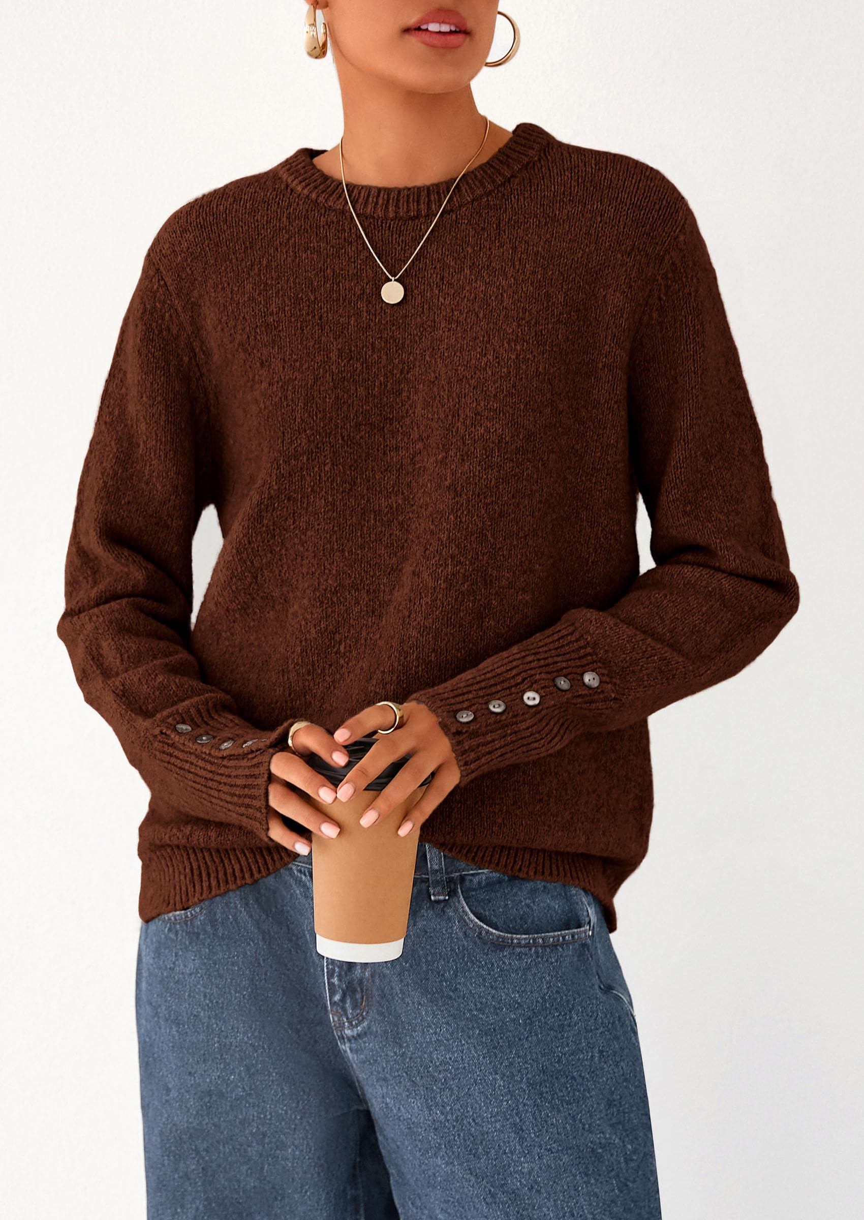 Fall Sweaters for Women Cozy Casual Pullover Ribbed Knit Tops