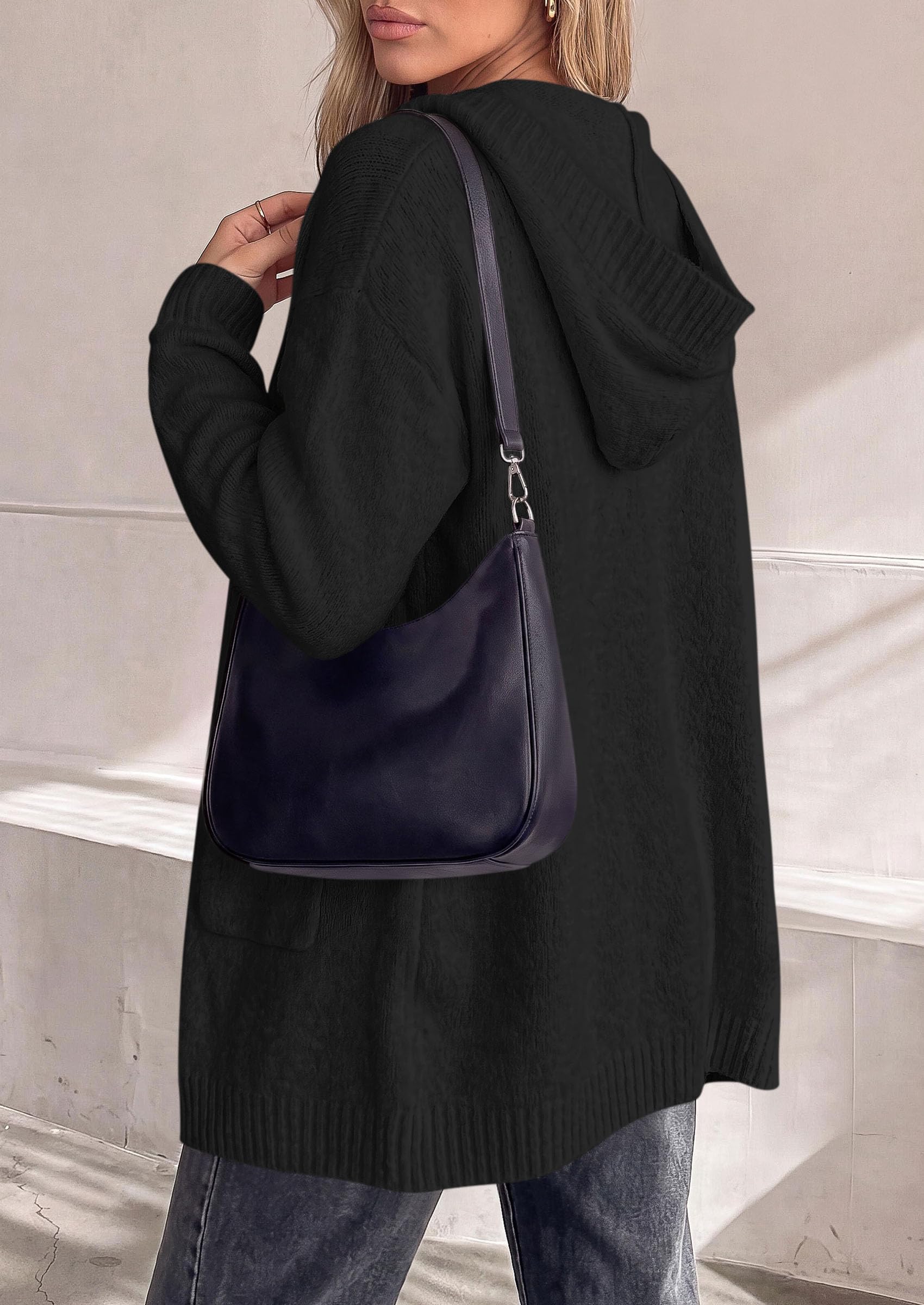 Women's Long Cardigans Fall Hooded Button up Oversized Sweater
