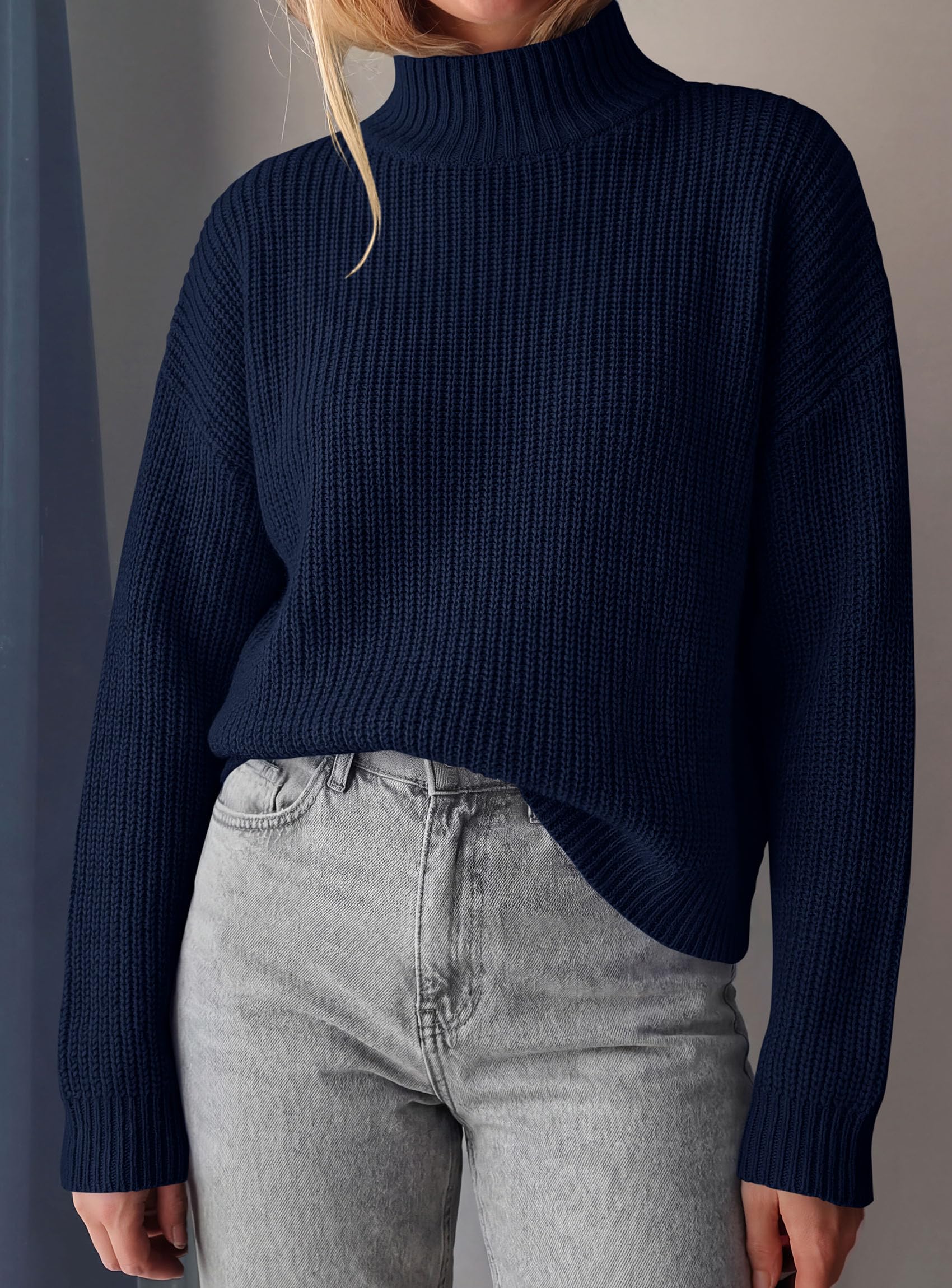 Women's Chunky Knit Fall Mock Turtleneck Pullover Sweaters