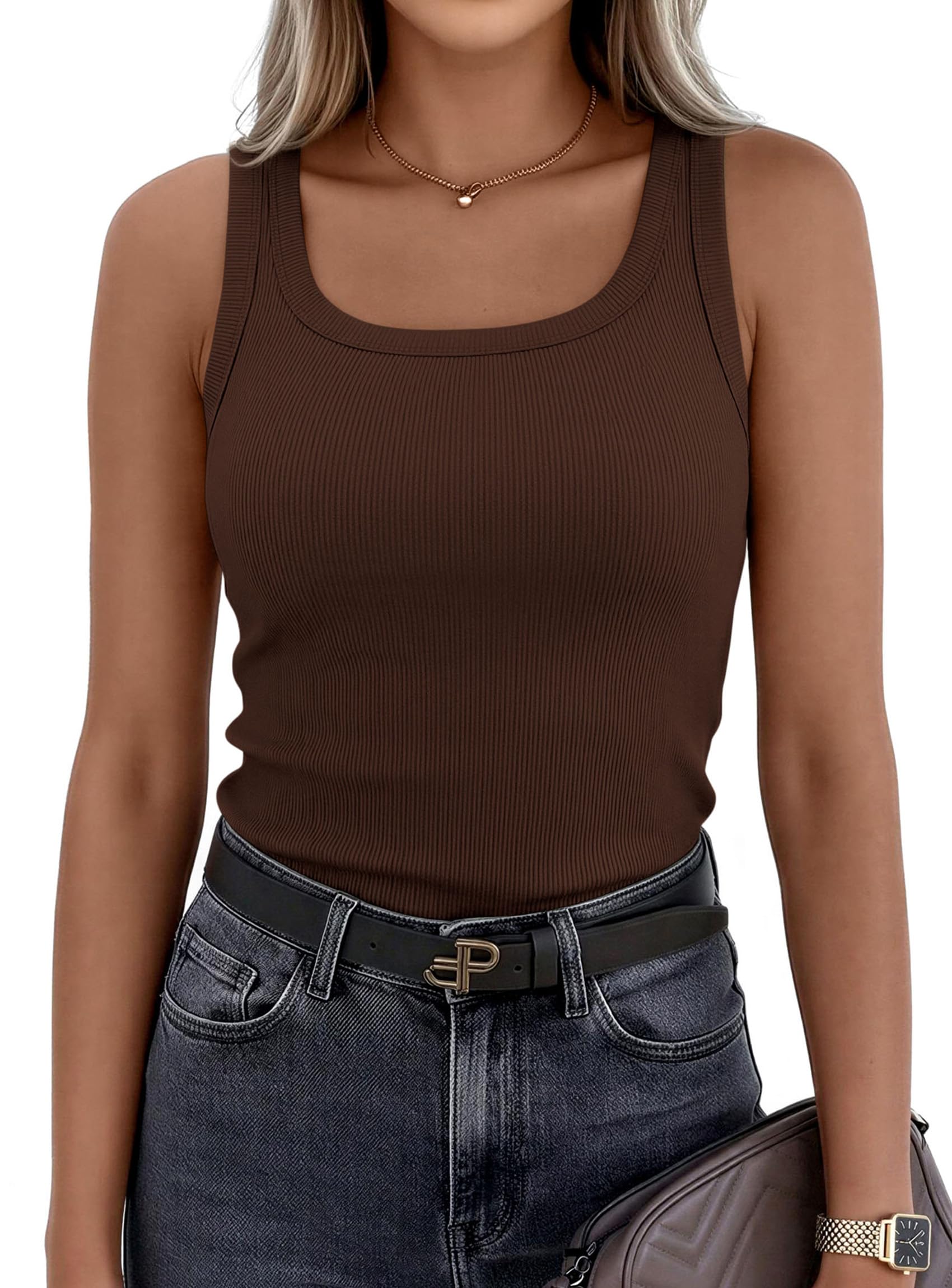 Tank Tops for Women Summer Sleeveless Tops,Brown,XS
