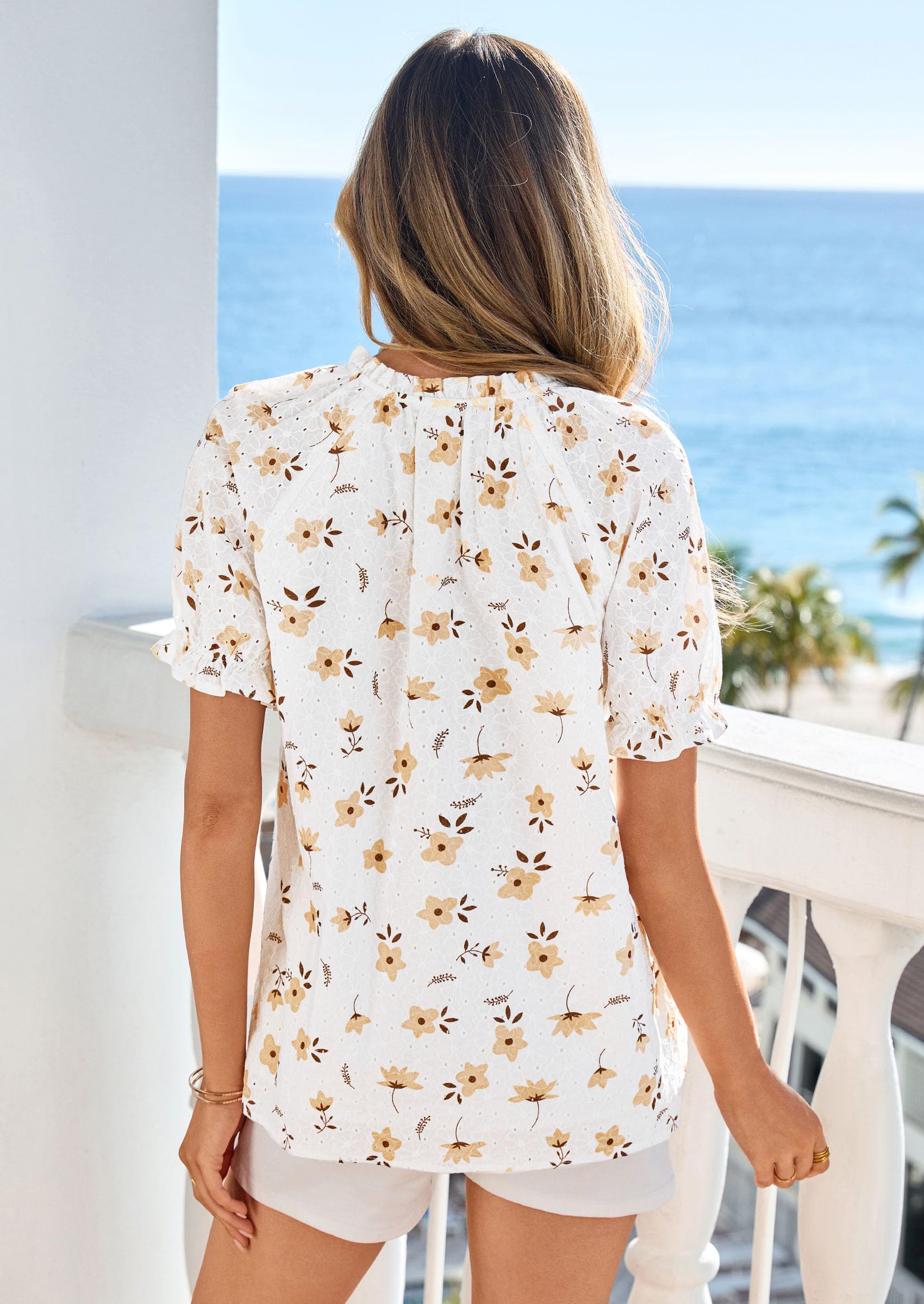 Womens Floral Short Sleeve Blouses,S Yellow Flower,S