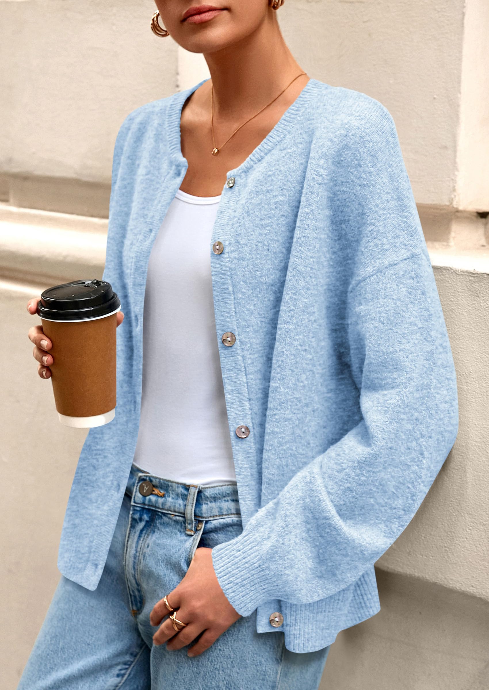 Womens Long Sleeve Cardigan Sweaters Button Down Knit Tops