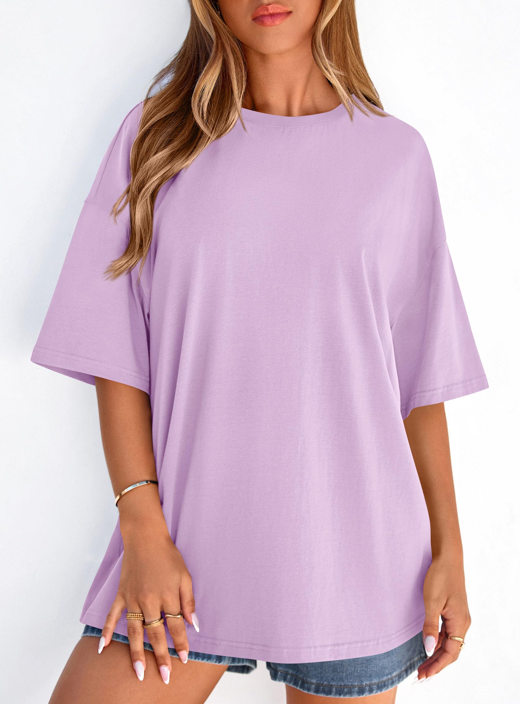 Women's Oversized Tshirts Going Out Tops (Light Purple,S)