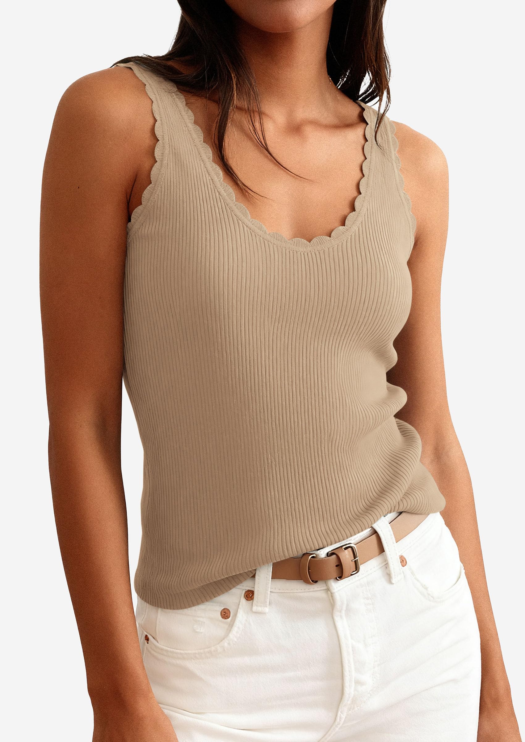 Womens Ribbed Knit Sleeveless Tank Tops,Dark Apricot,XS