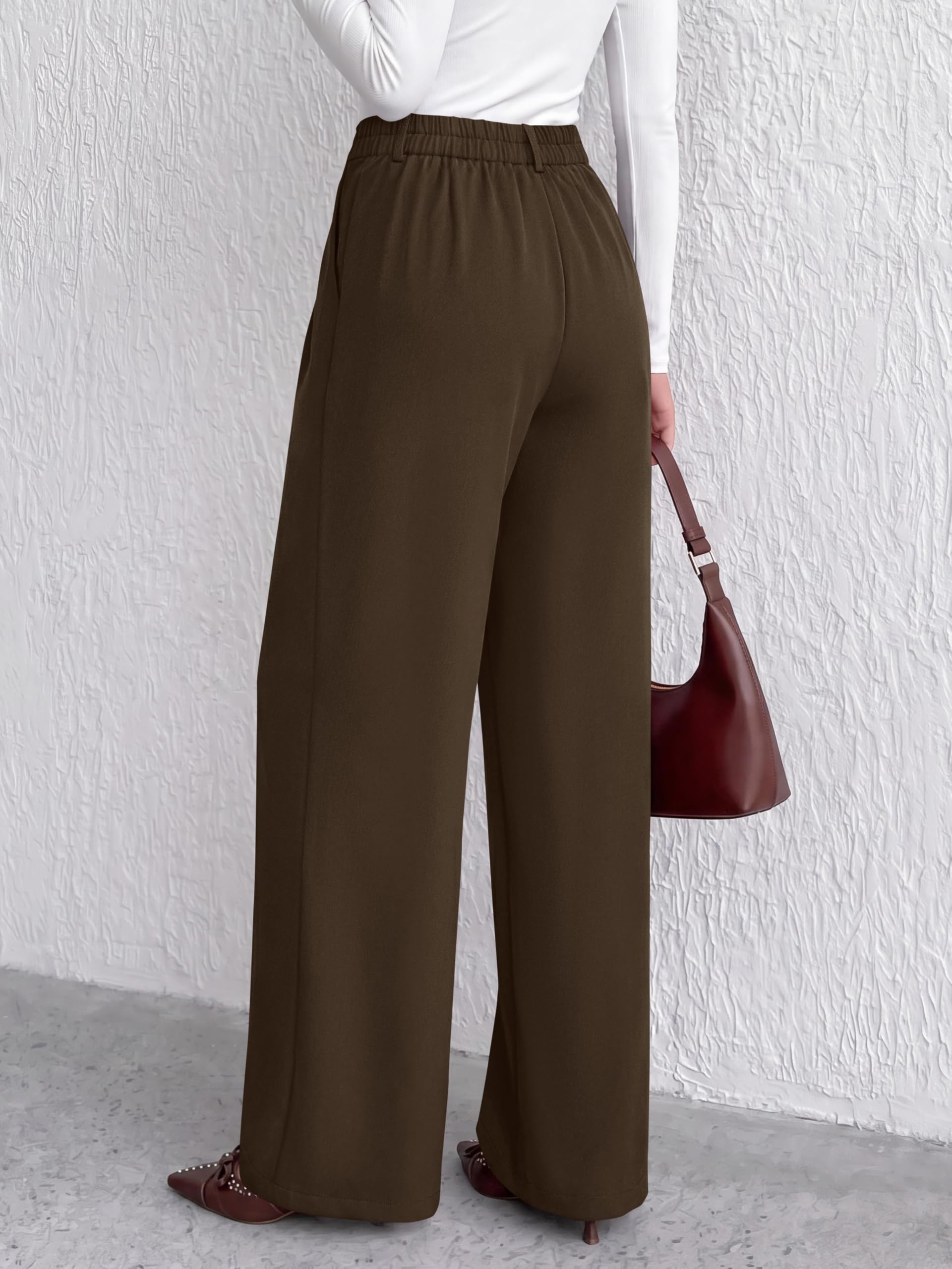 Women's Dress Pants Wide Leg Flowy Trousers,Coffee,L