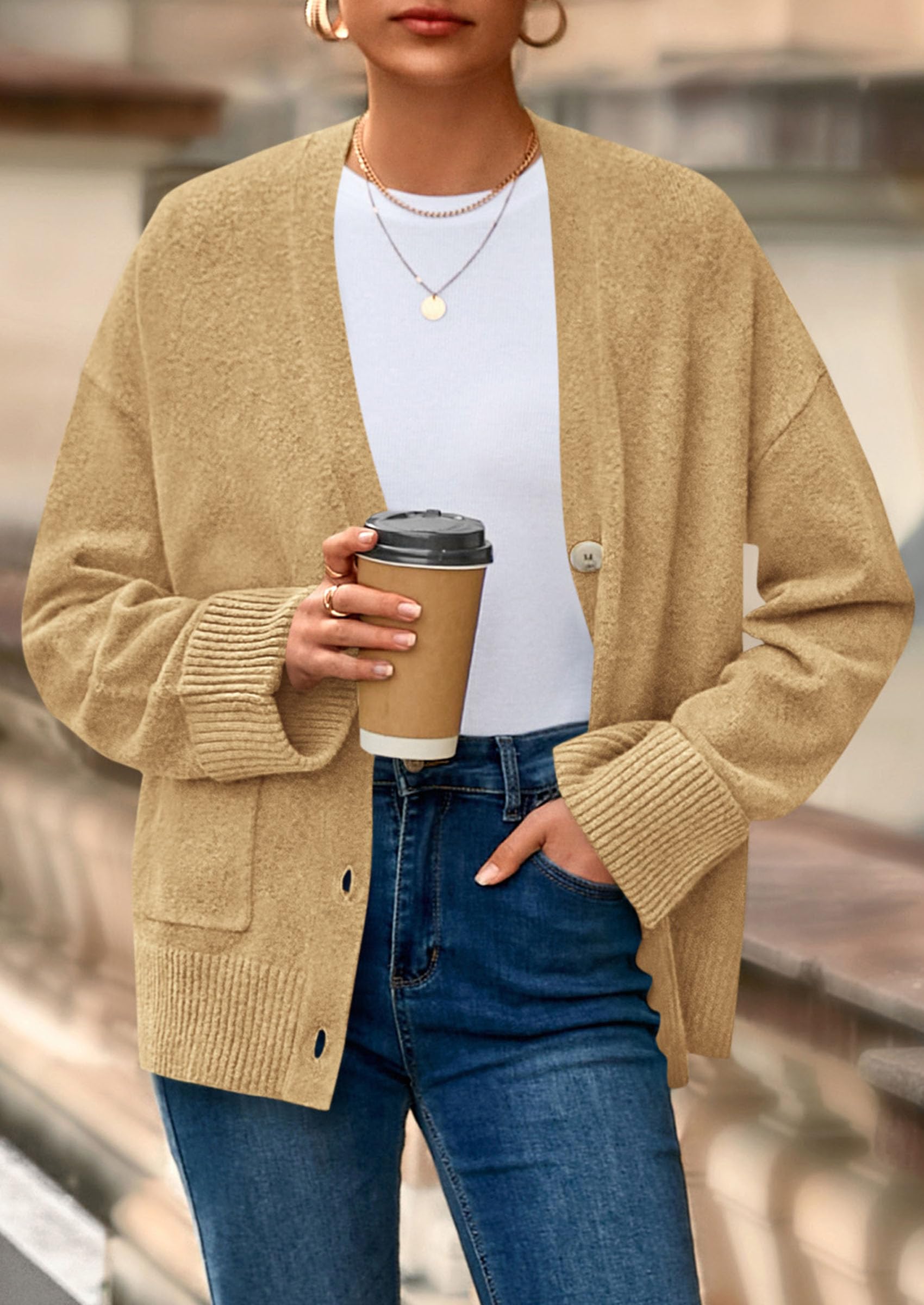 Women's Winter Oversized Cardigan Sweaters (Khaki,S)
