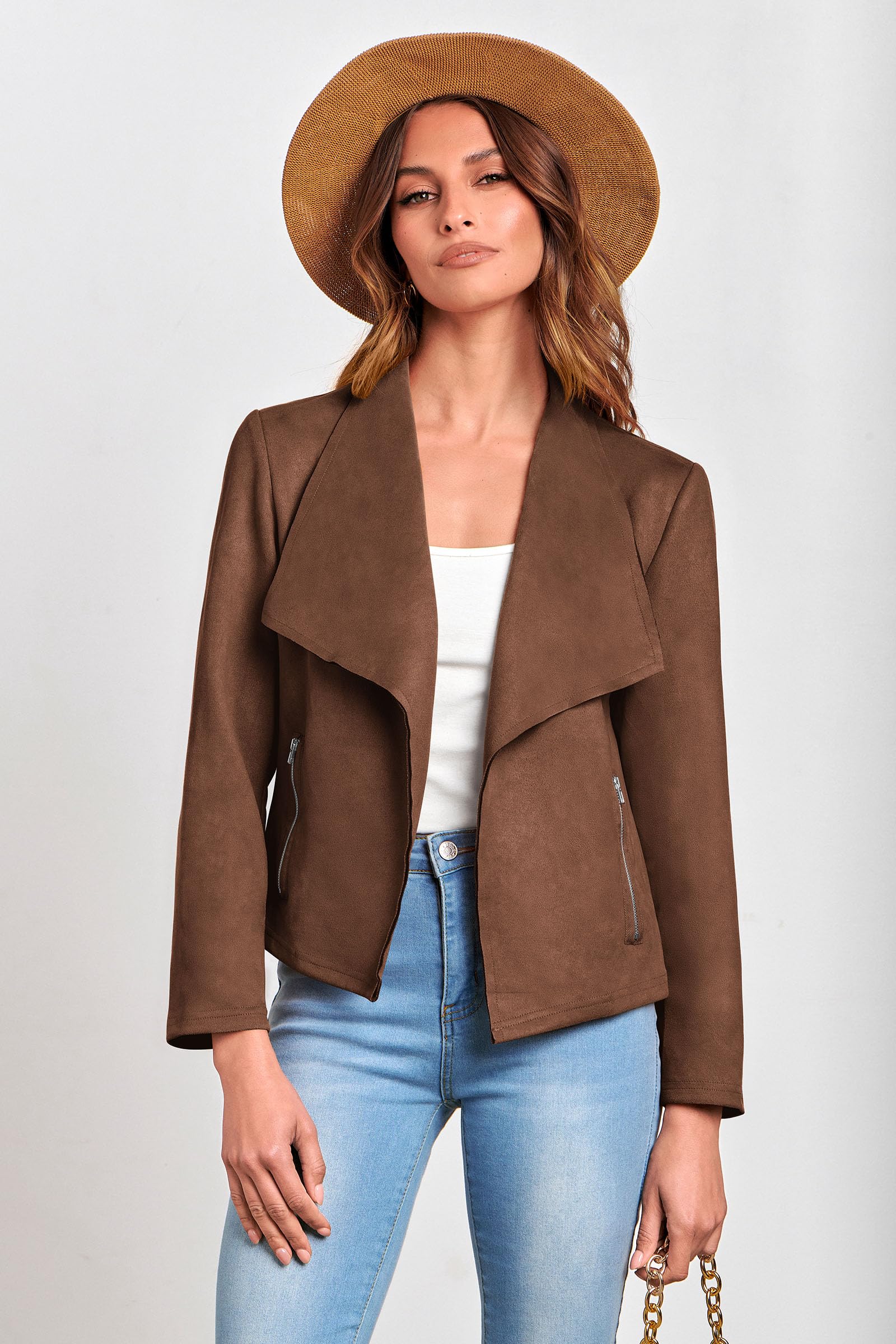 Women's Fall Fashion Faux Suede Jackets(Coffee,Small)