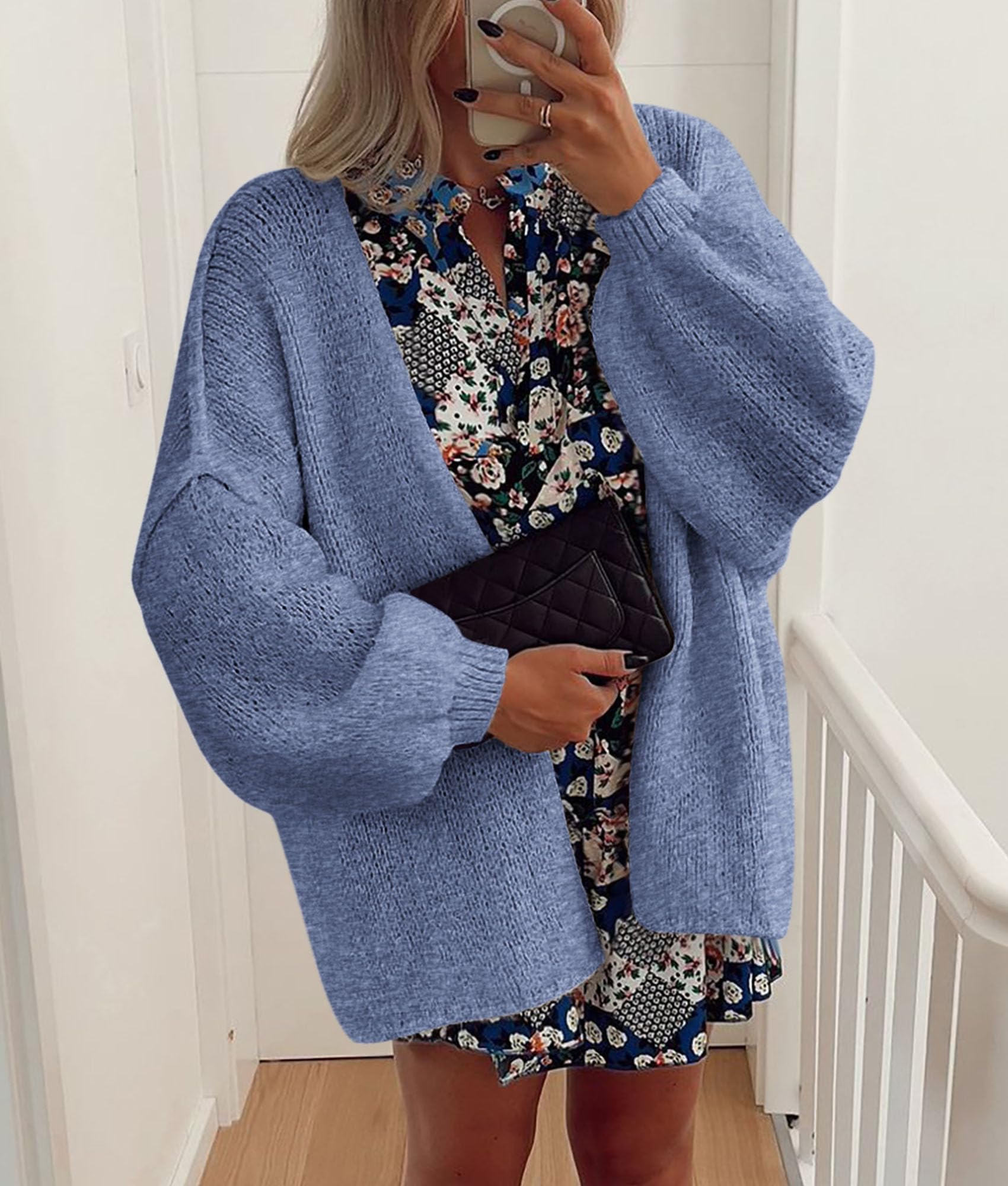 Womens Open Front Oversized Cardigan Sweaters,Haze Blue,XS