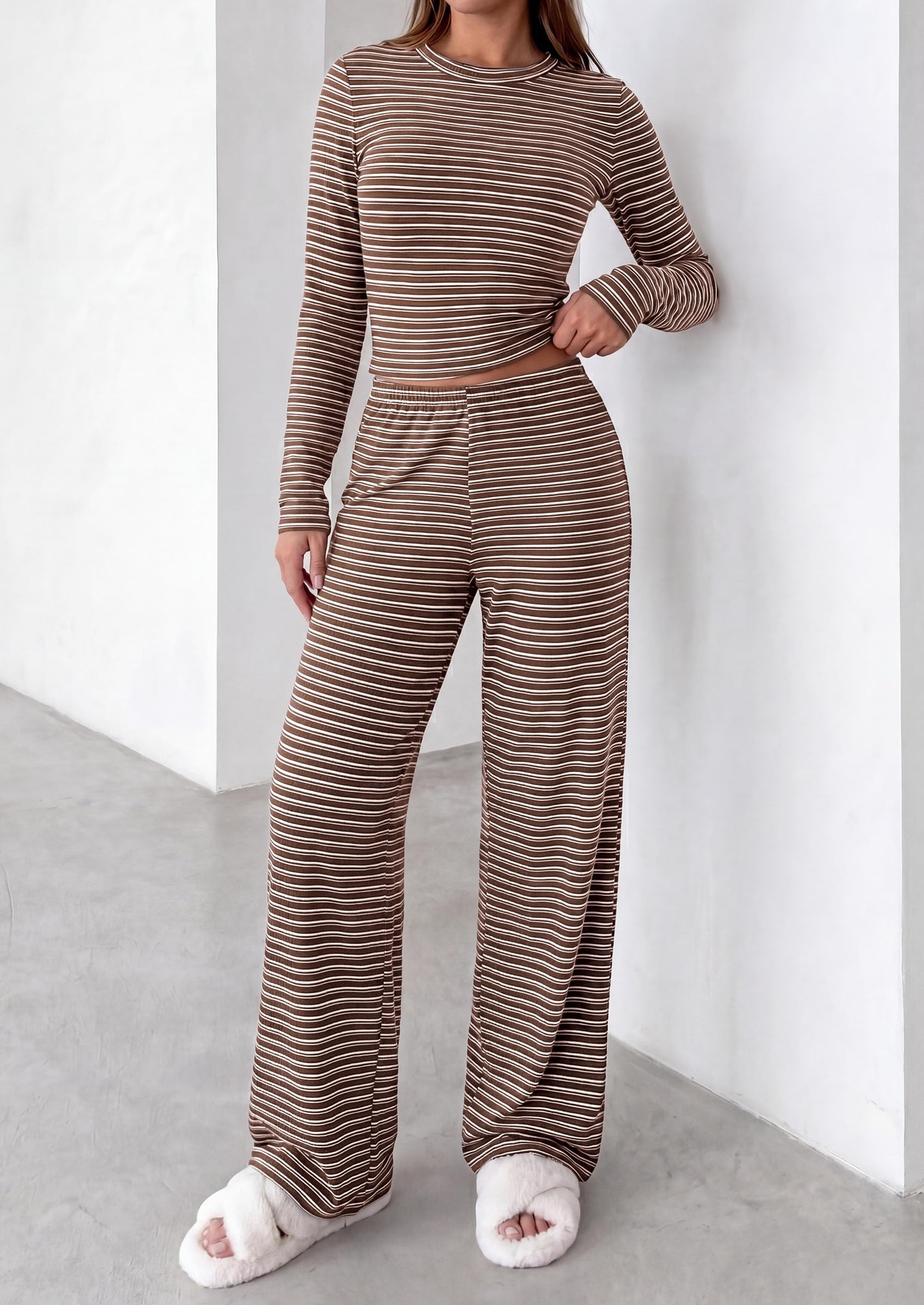Lounge Sets for Women Fall 2 Piece Knit Matching Striped Set
