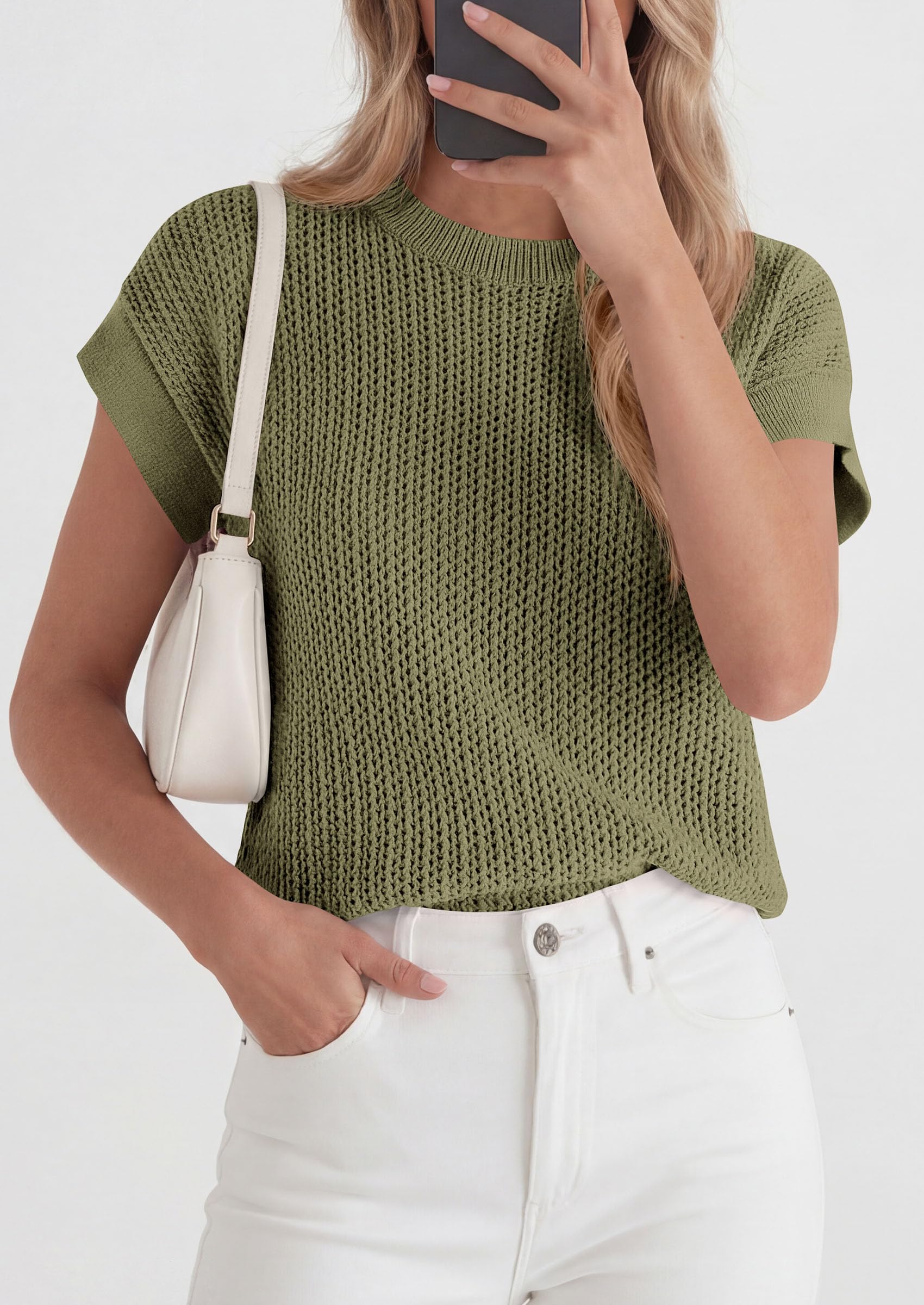 Women's Summer Sweater Vest Crochet Tops (Army Green,S)
