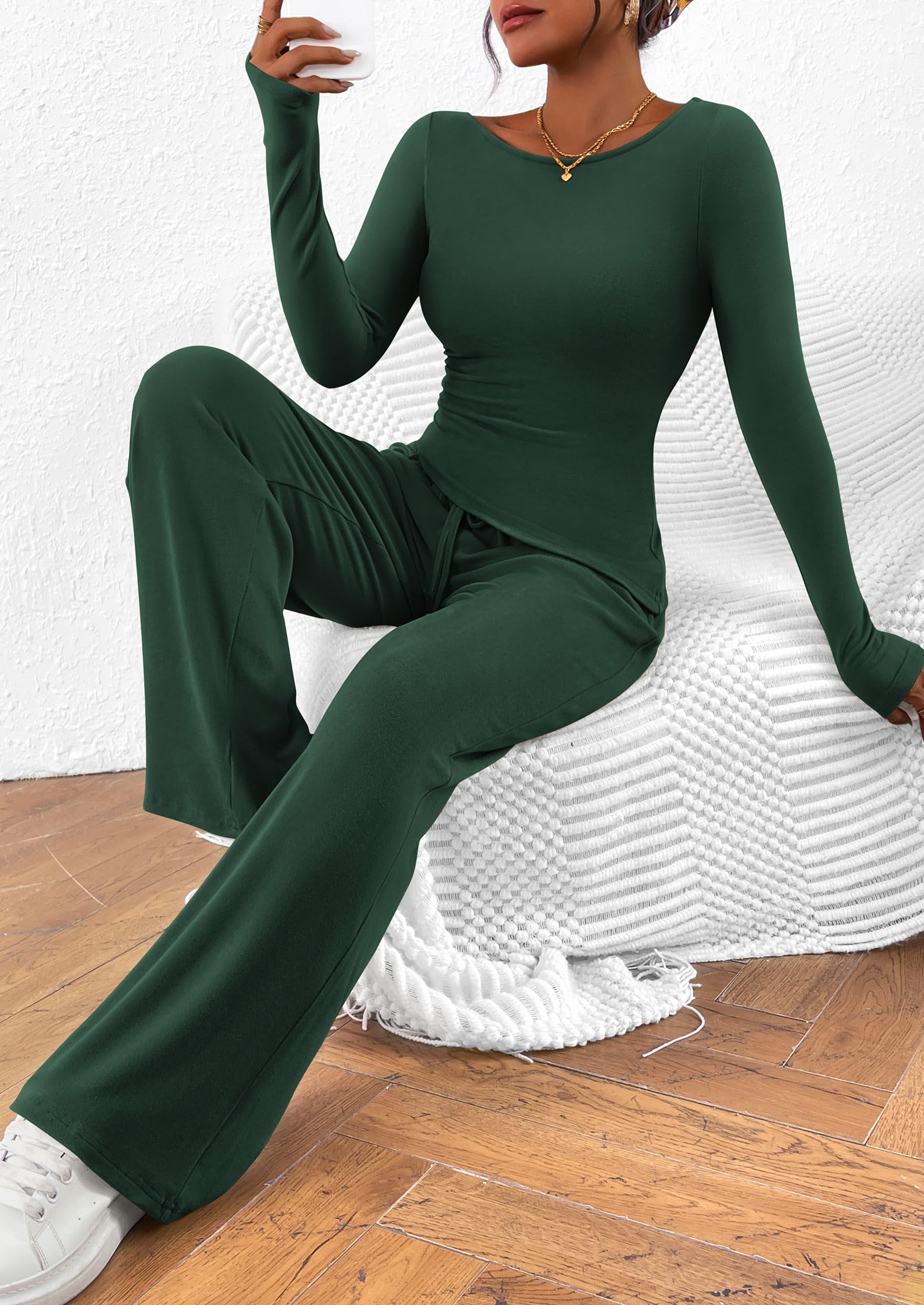 Women's 2 Piece Lounge Sets Airport Outfits(Dark Green,XS)