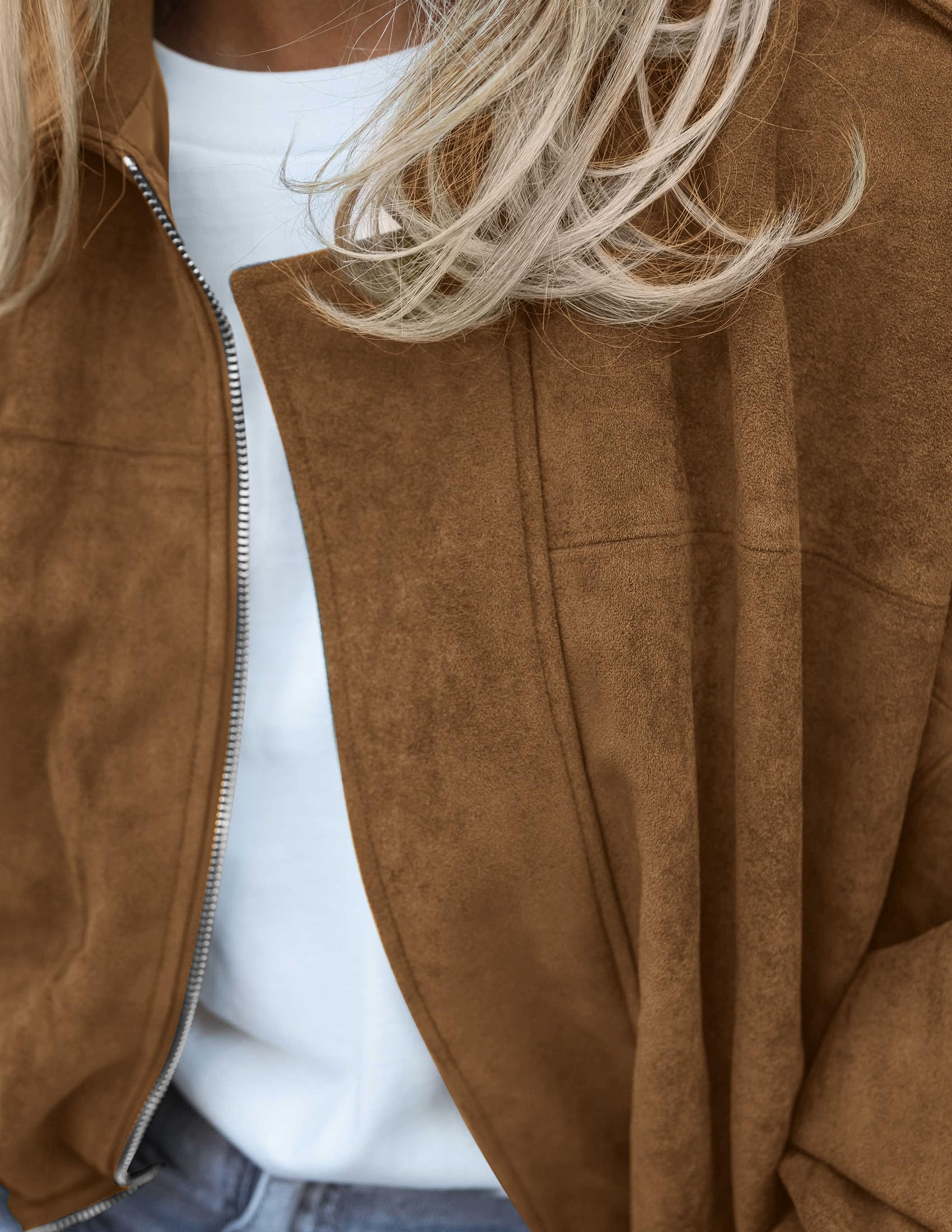 Faux Suede Jacket Women Fall Cropped Western Bomber Jacket