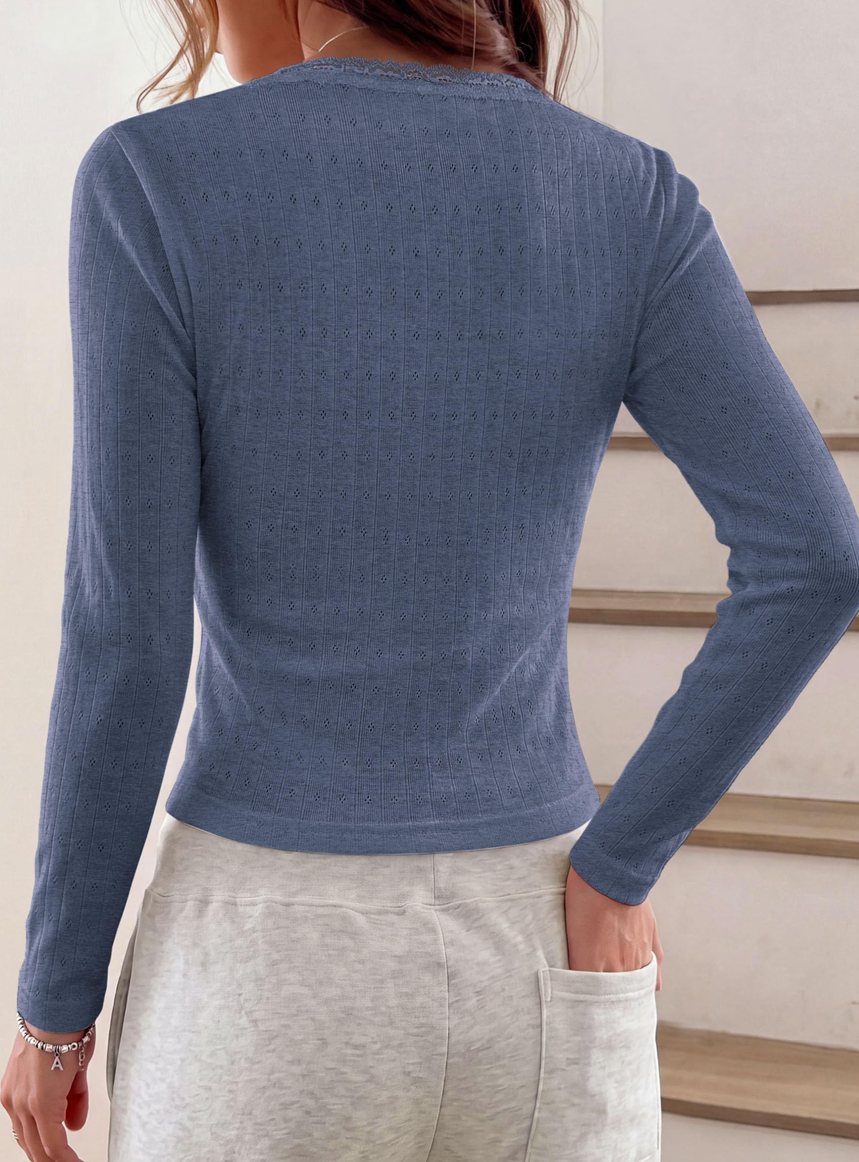 Womens Long Sleeve Henley Shirts Going Out Tops,Dusty Blue,S