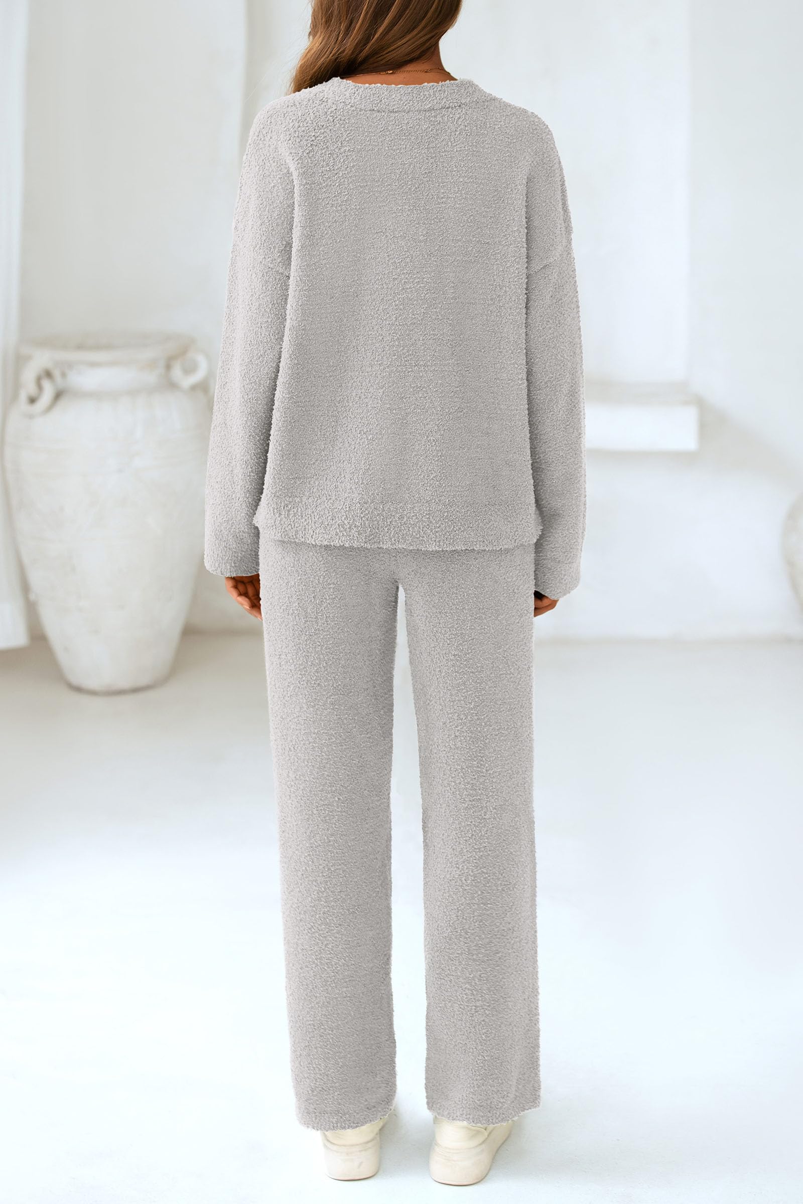 Lounge Sets for Women Fall 2 Piece Fuzzy Sweater Pajama Set