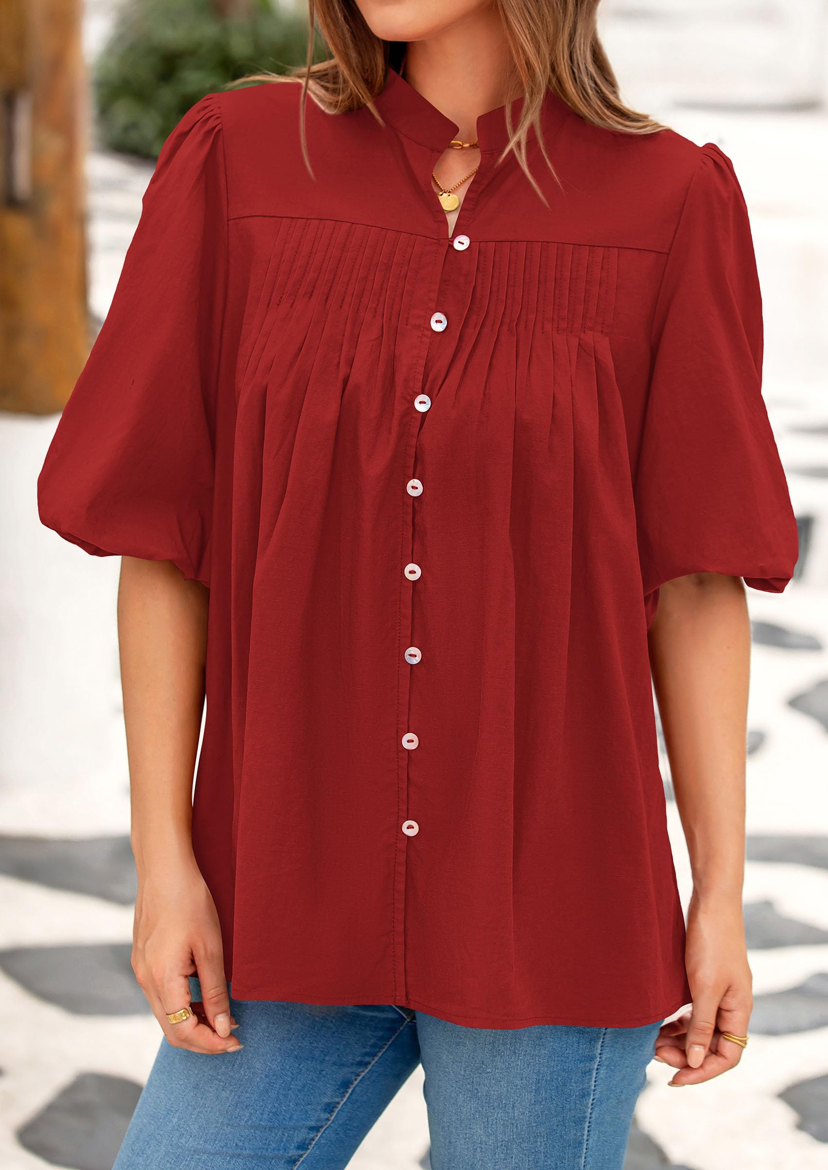 Short Sleeve Henley Shirts for Women,Red,S