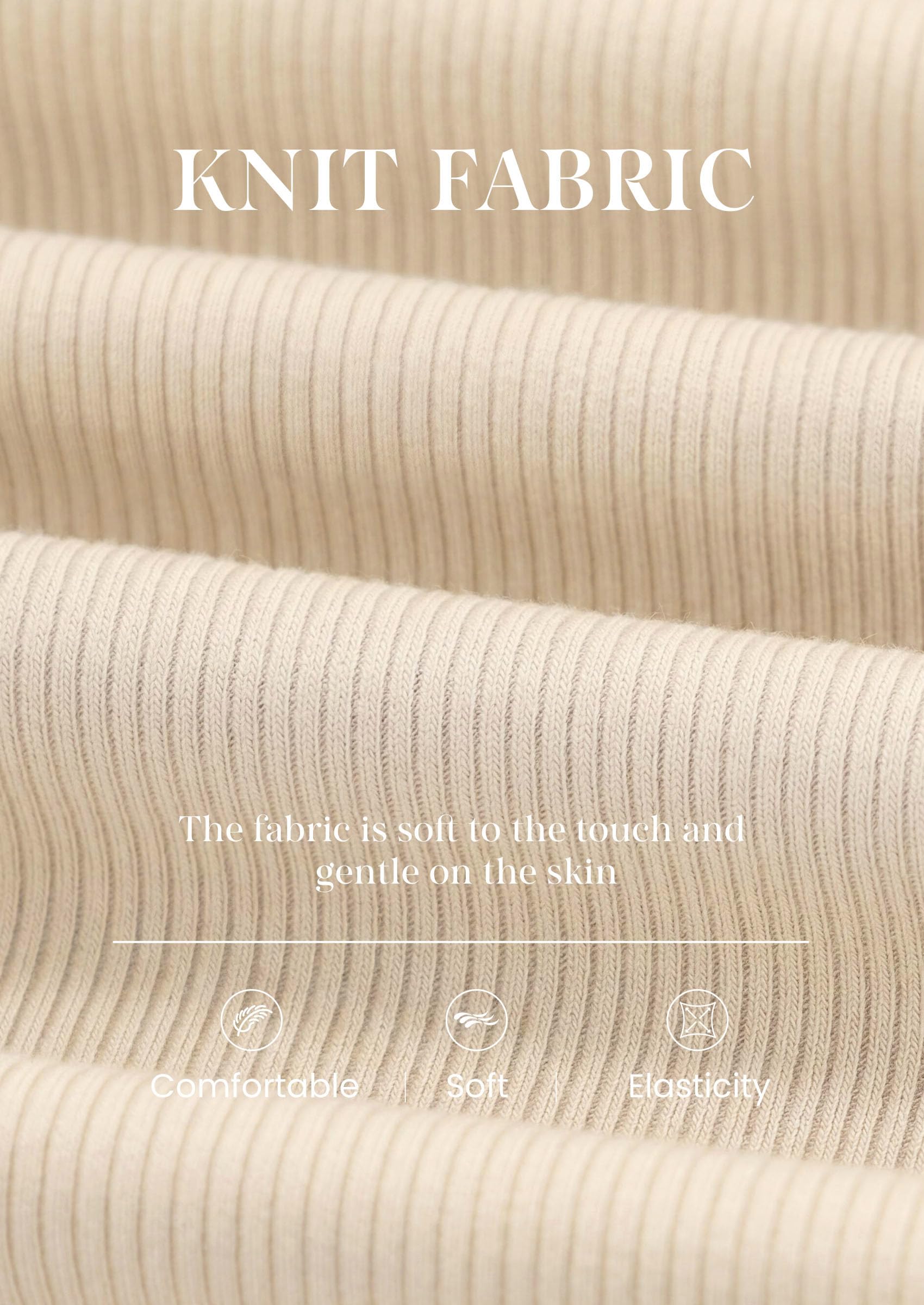 Womens Long Sleeve Ribbed V Neck Knit Shirts(Beige,S)