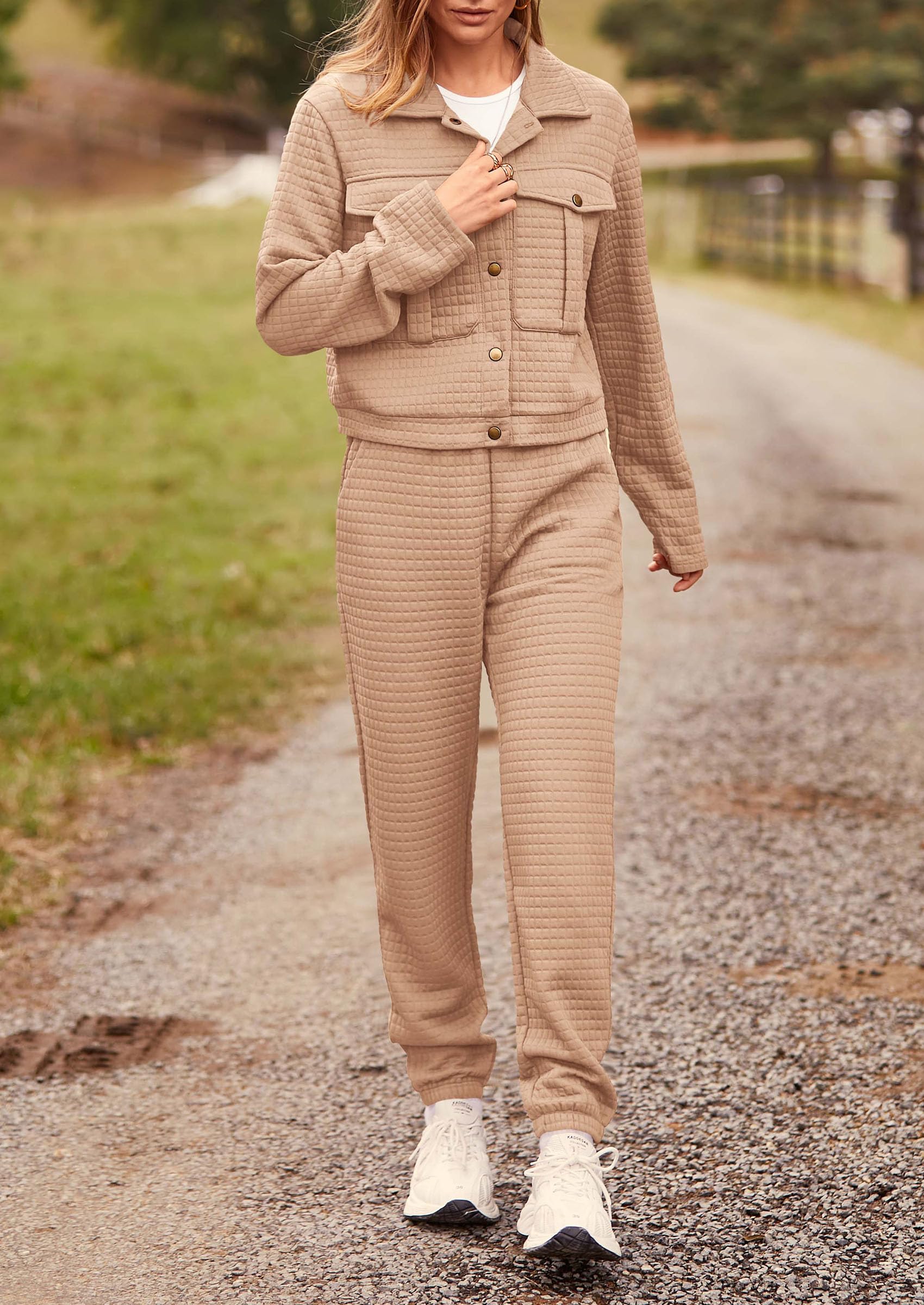 Women's 2 Piece Matching Lounge Sets Tracksuit,Dark Khaki,S