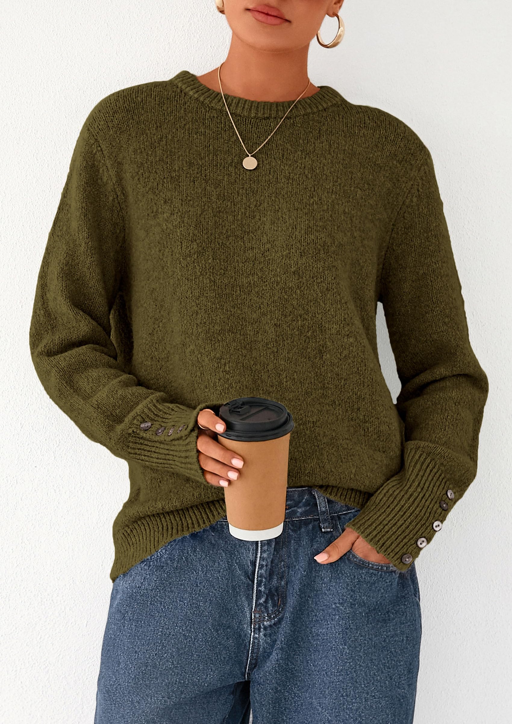Fall Sweaters for Women Cozy Casual Pullover Ribbed Knit Tops