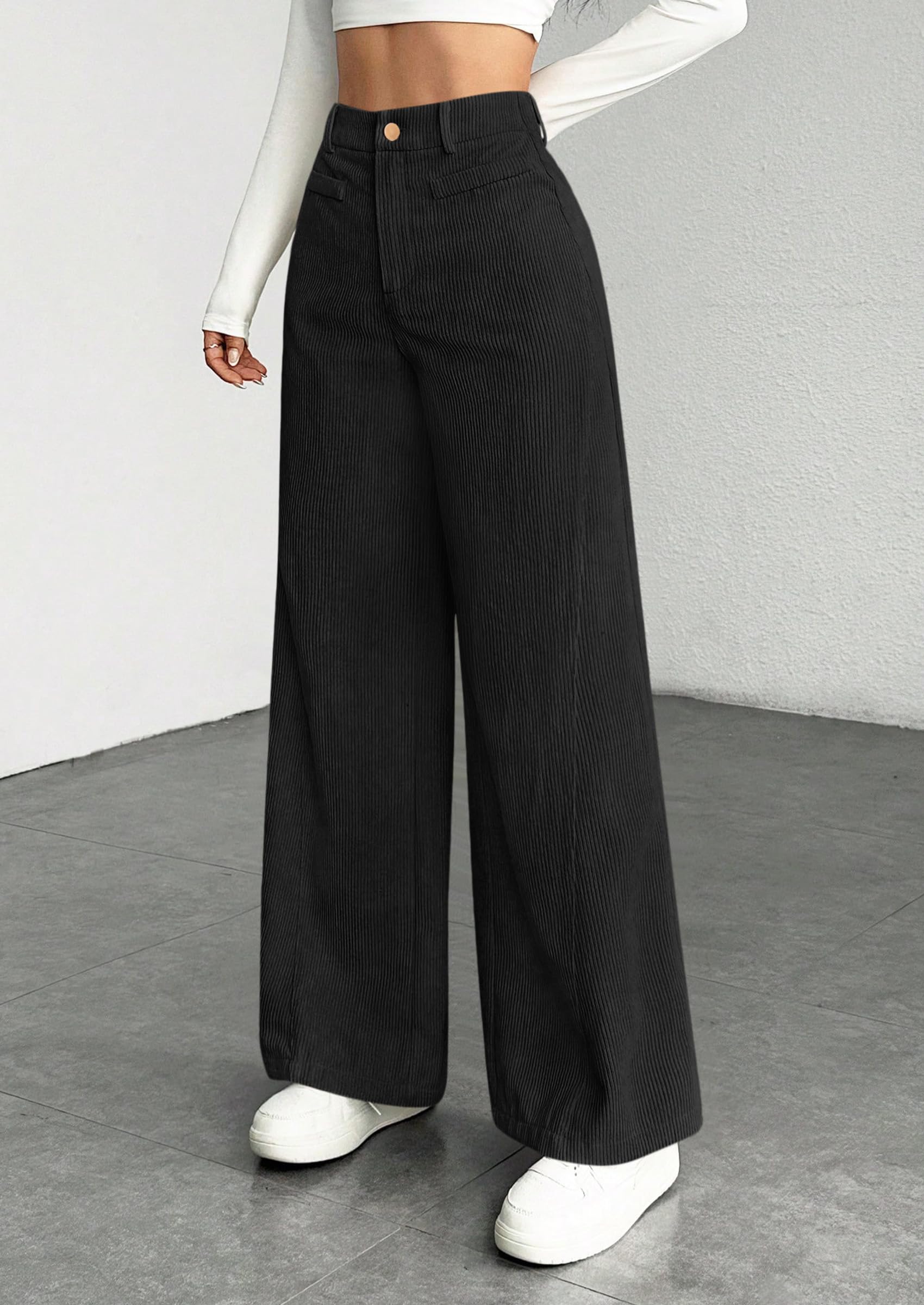 Women's High Waisted Corduroy Pants Casual,Black,S