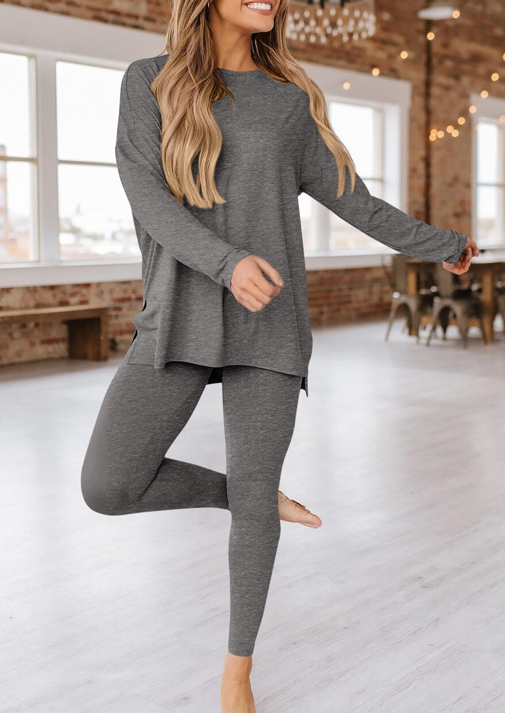 Women's 2 Piece Outfits Matching Lounge Sets,Dark Grey,S