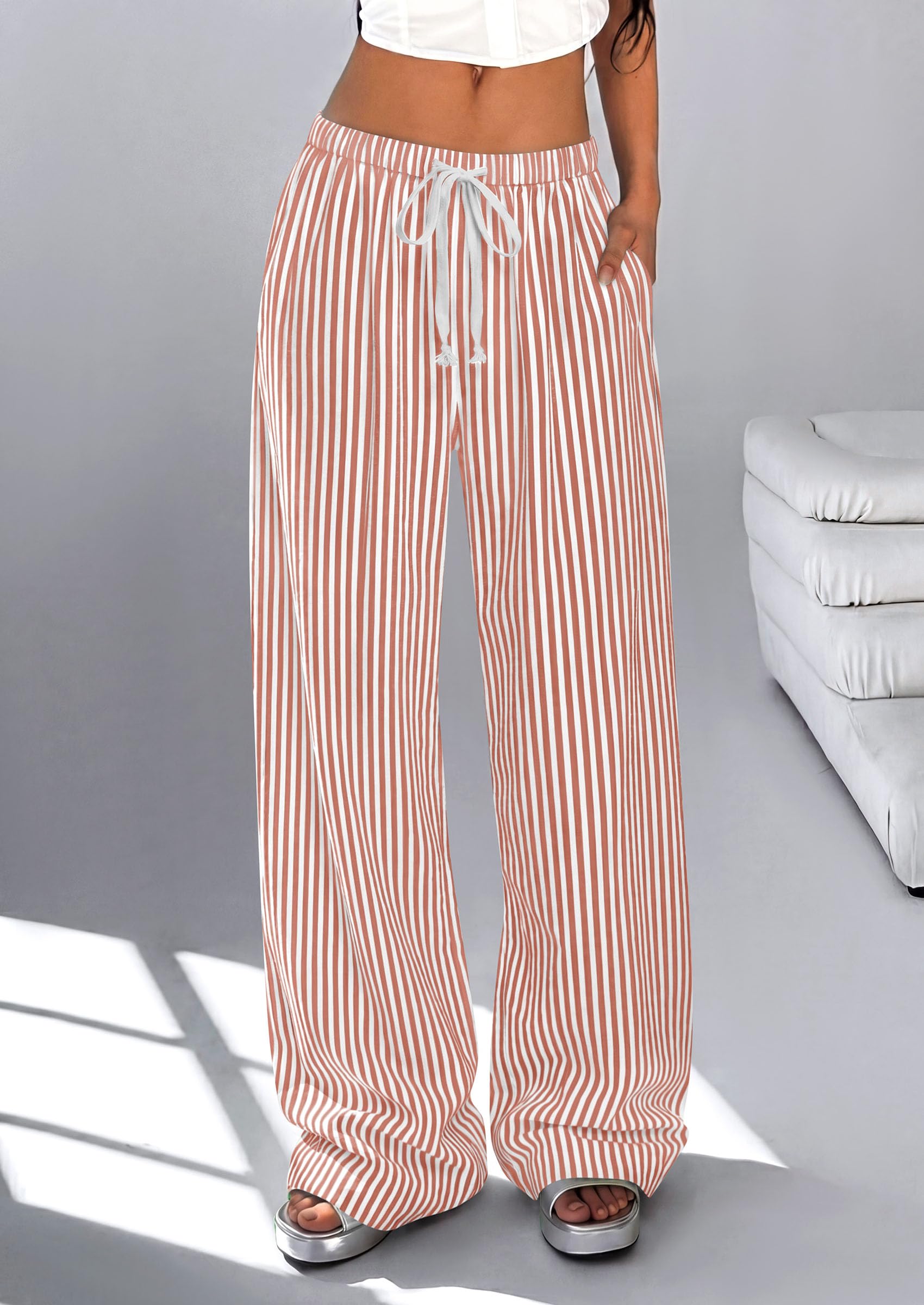 Women's Striped Wide Leg Pants 2026 Casual Palazzo with Pocket