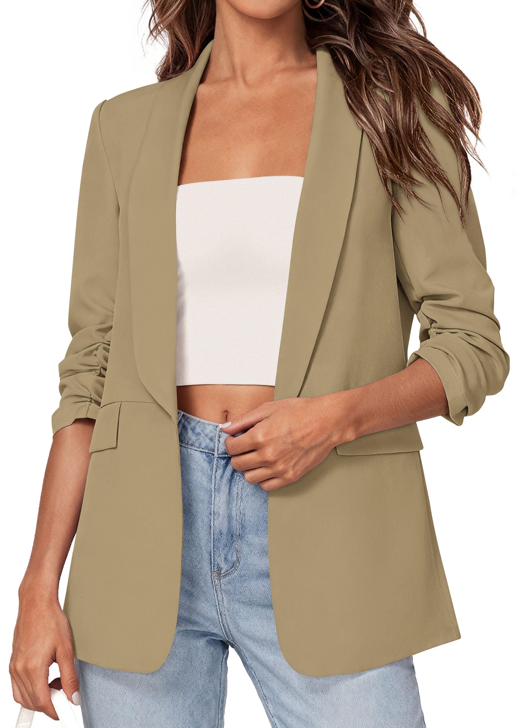 Women's Summer Blazers Business Casual Outfits Light Khaki,XS