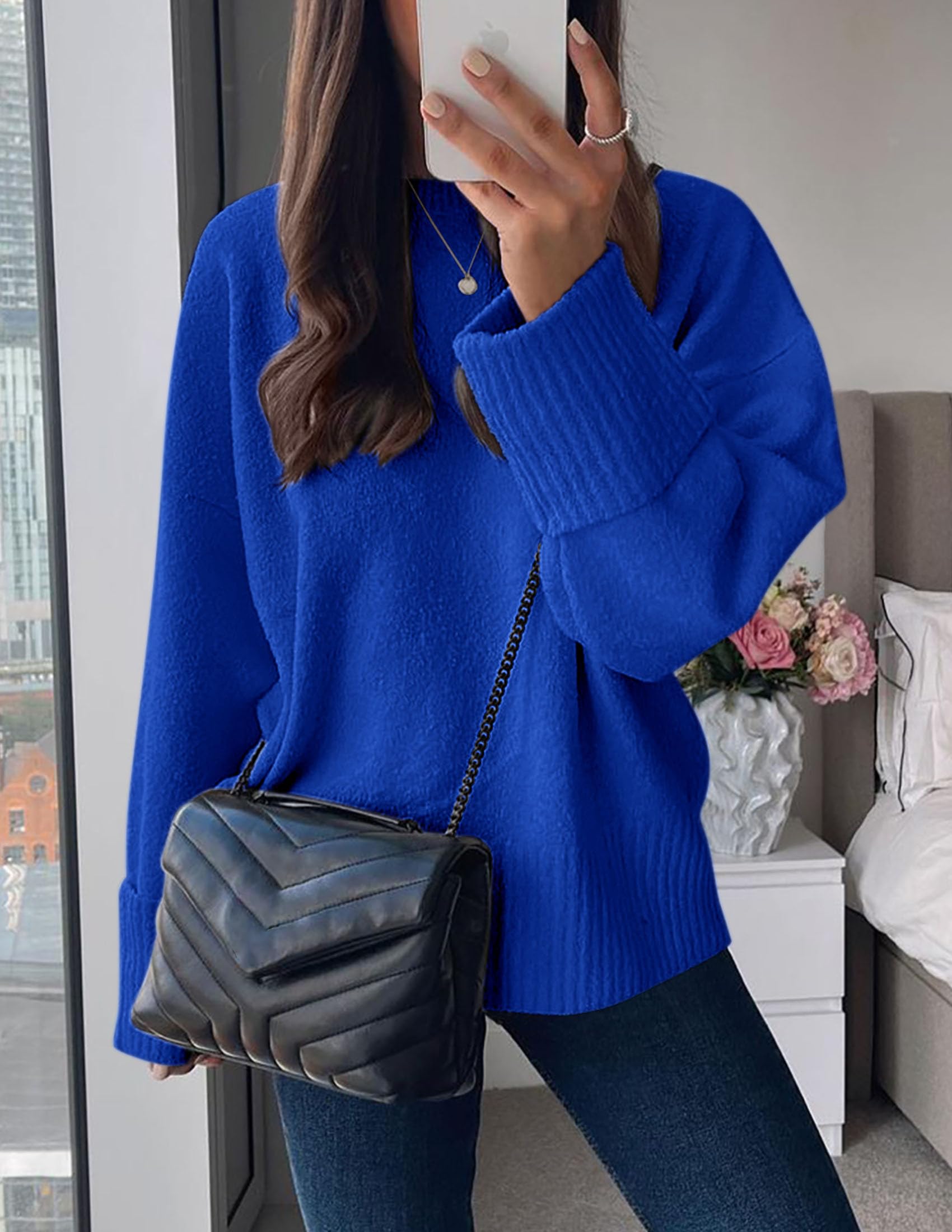 Women's Fall Fashion Cozy Oversized Sweaters(Blue,XS)