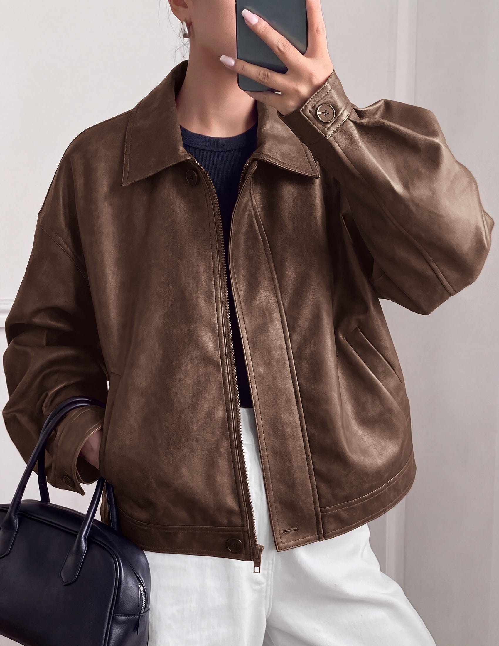 Women's Faux Leather Oversized Motorcycle Jackets Fall Outfits