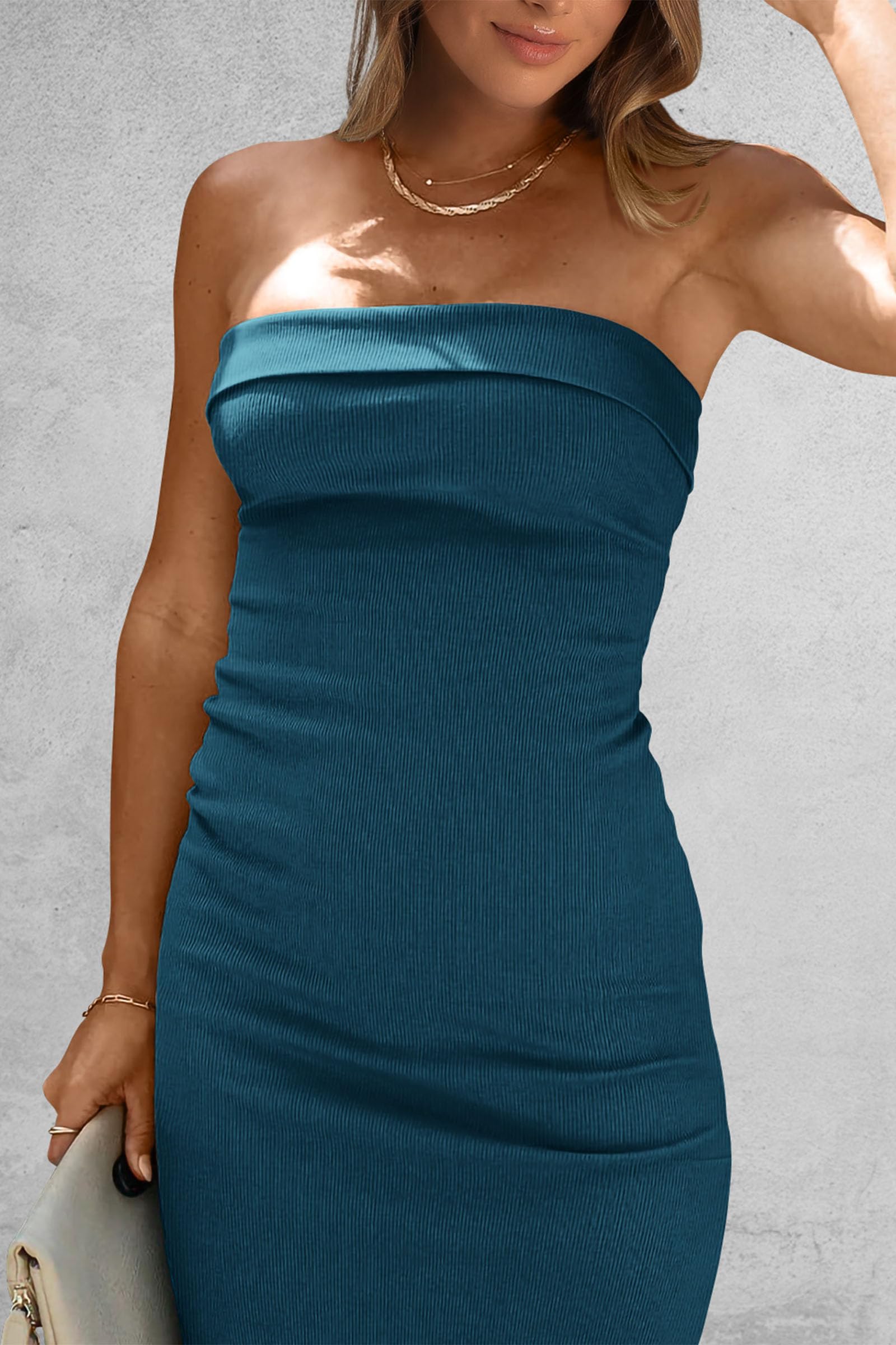 Women's Summer Strapless Cocktail Maxi Dresses Dark Blue