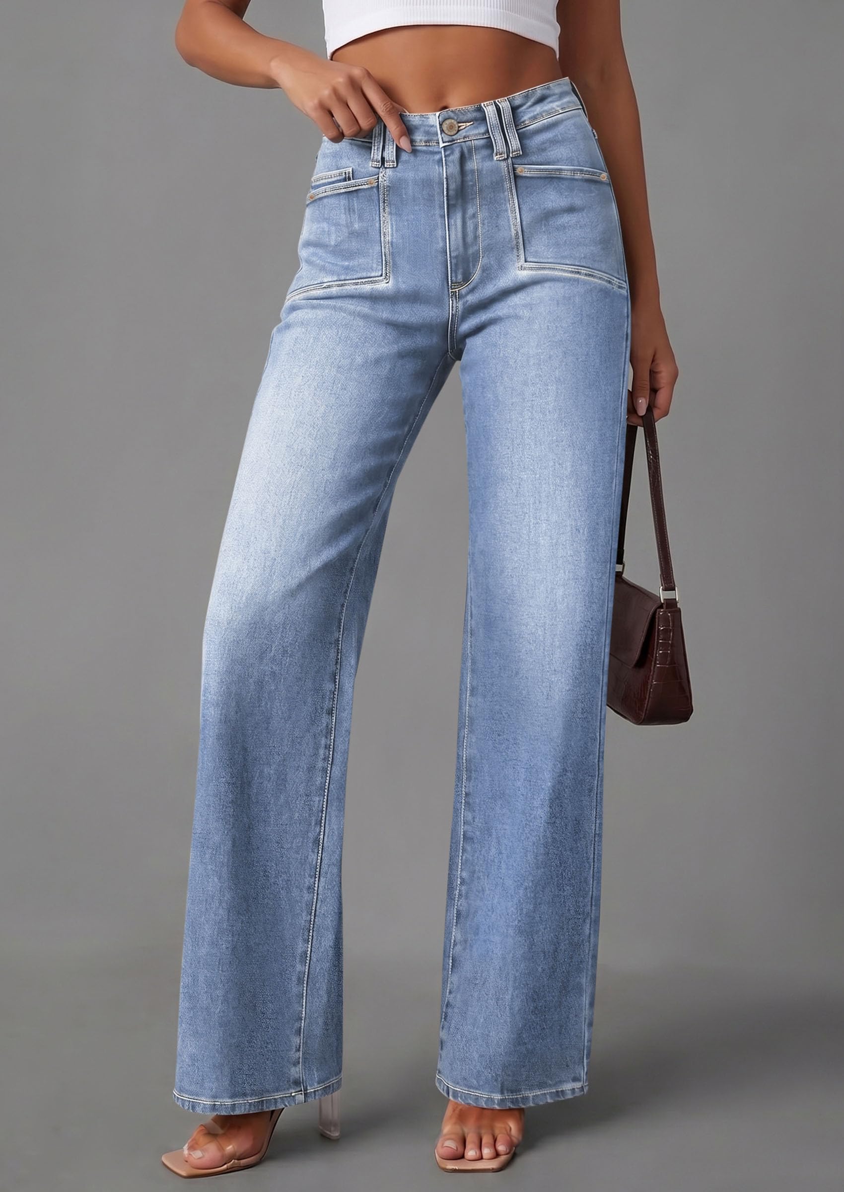 High Waisted Wide Leg Jeans for Women 2026 Trendy,Beau Blue,4