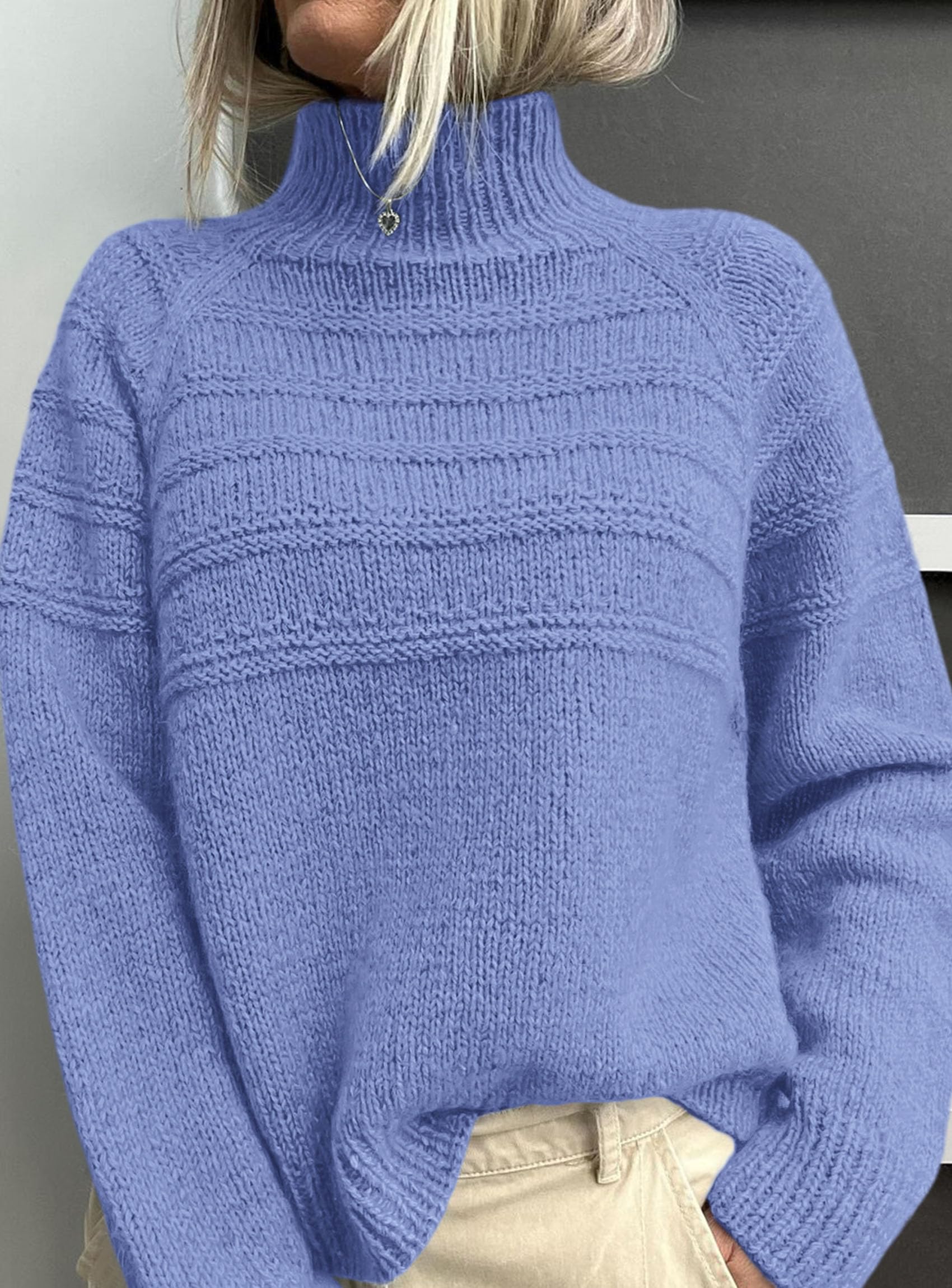Women's Chunky Knit Mock Neck Pullover Sweaters,Blue,S