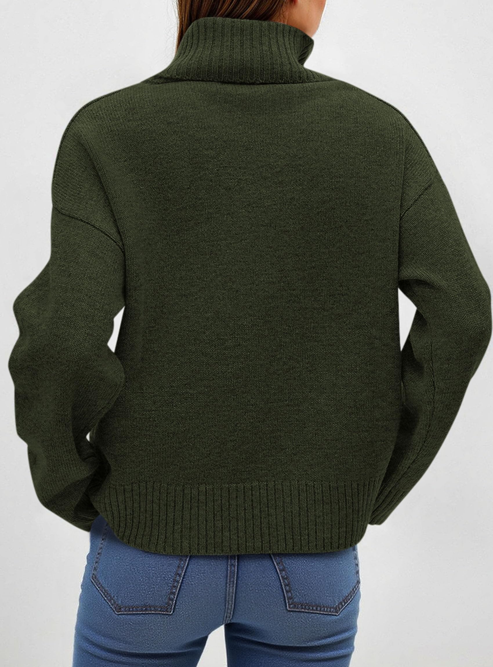 Womens Turtleneck Long Sleeve Knit Sweater,Army Green,S