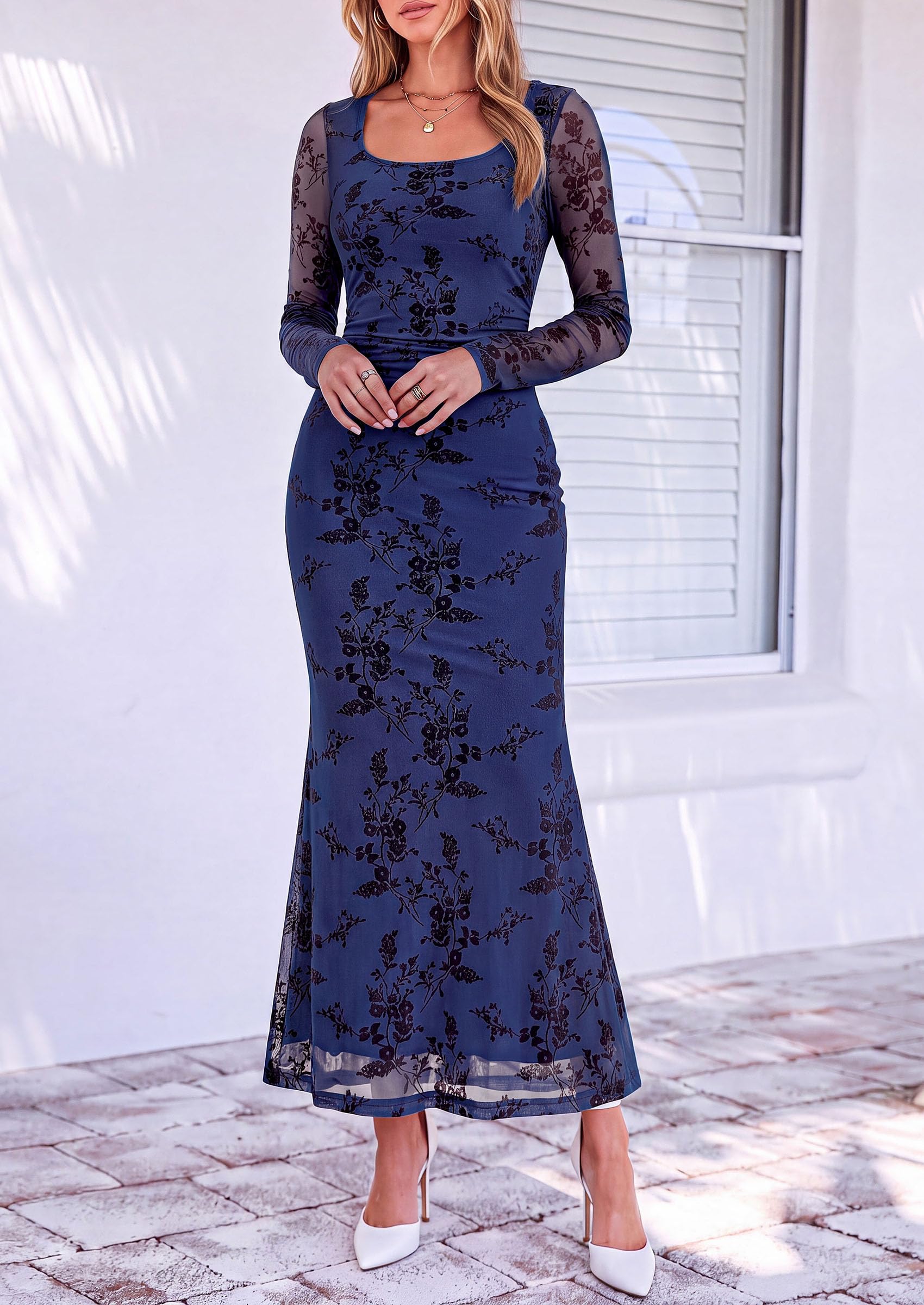 Women's Formal Floral Maxi Dress Fall Wedding Guest Dresses