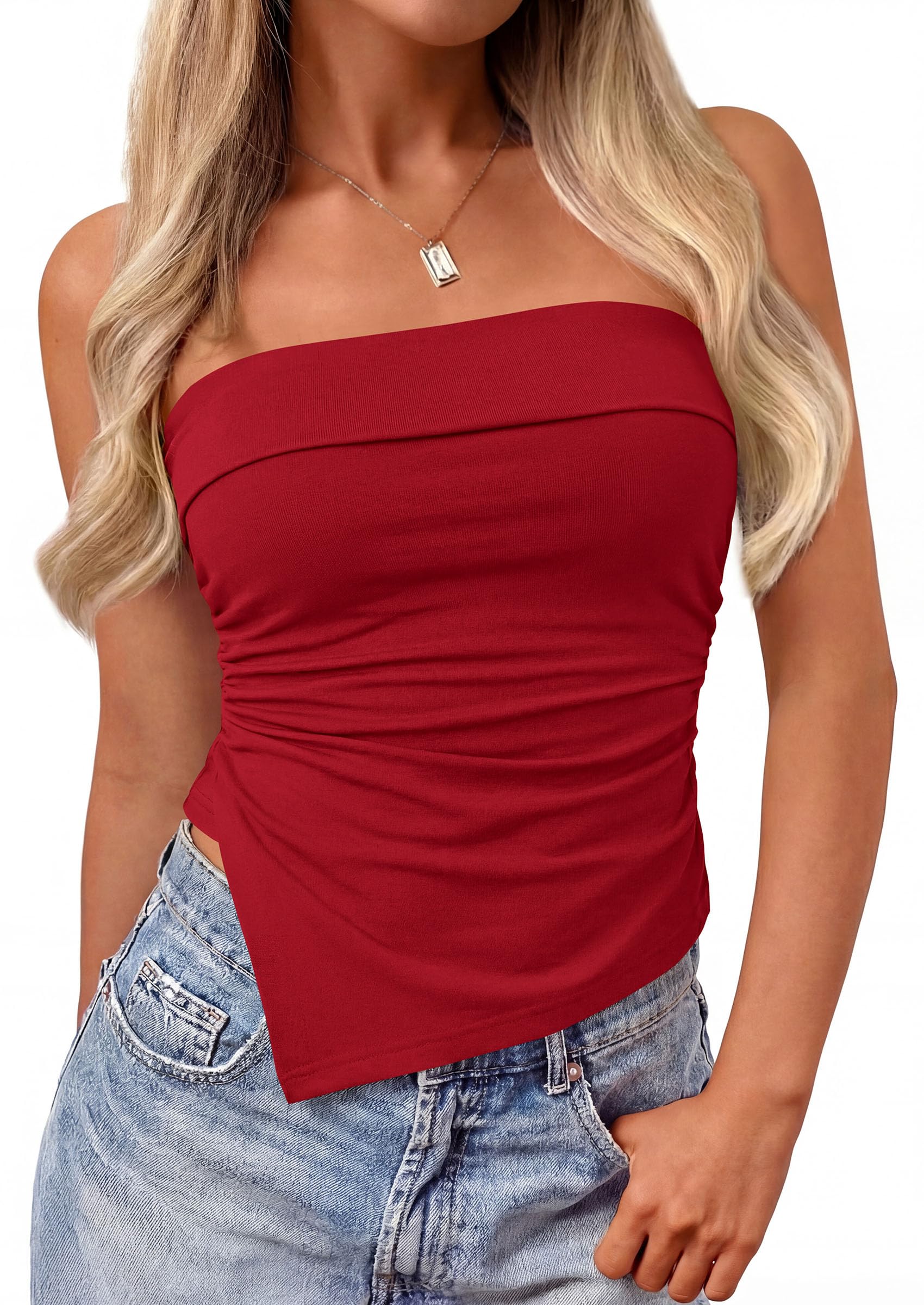 Going Out Tube Tops for Women Trendy Summer, Red,XS