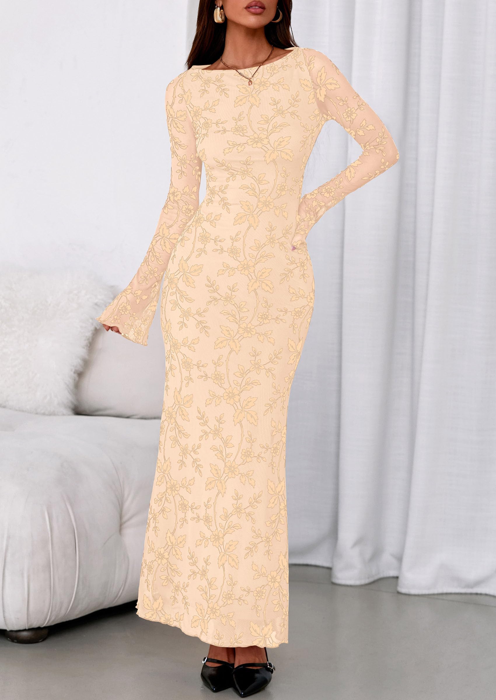 Women's Floral Bodycon Maxi Dress Wedding Guest Dresses
